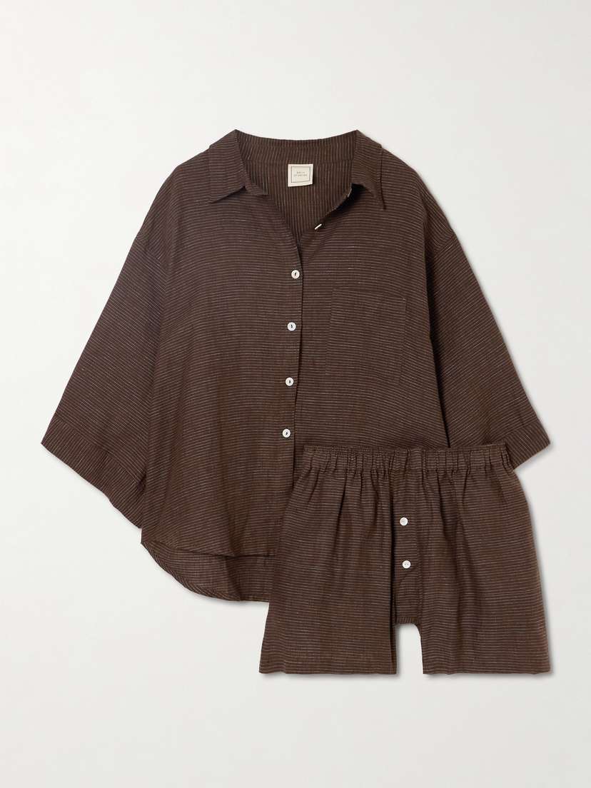 Deiji Studios Pinstriped Linen Pajama Set