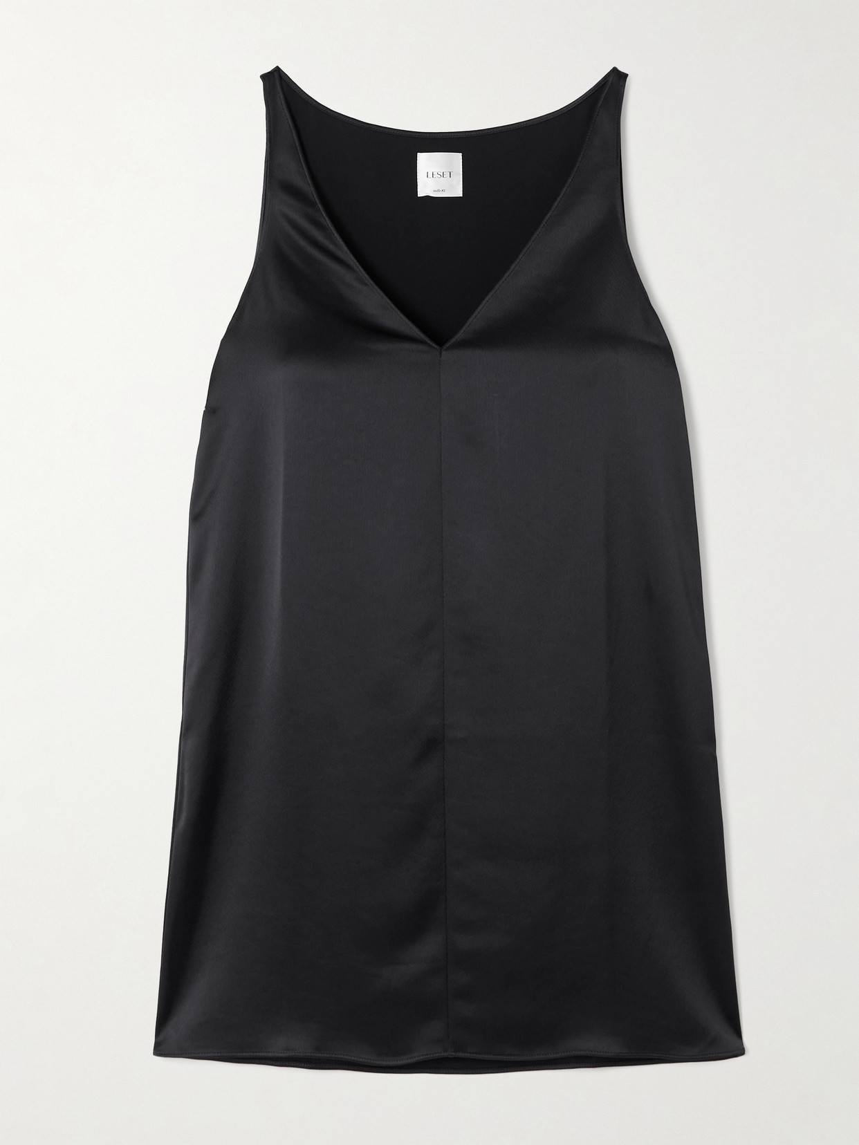 LESET - Barb V Satin Mini Dress - Black