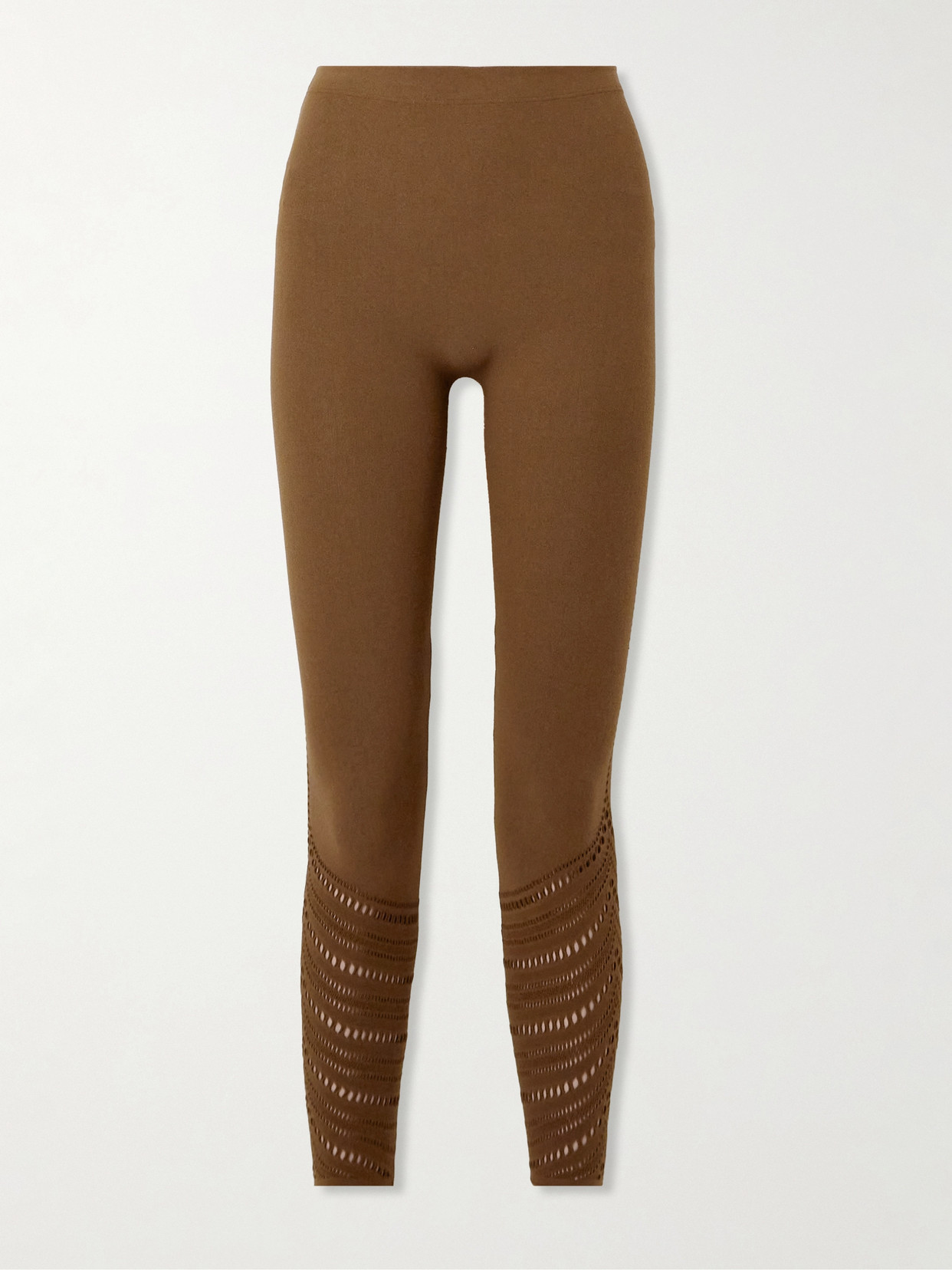 Wolford Perforated Wool-blend Leggings In Brown