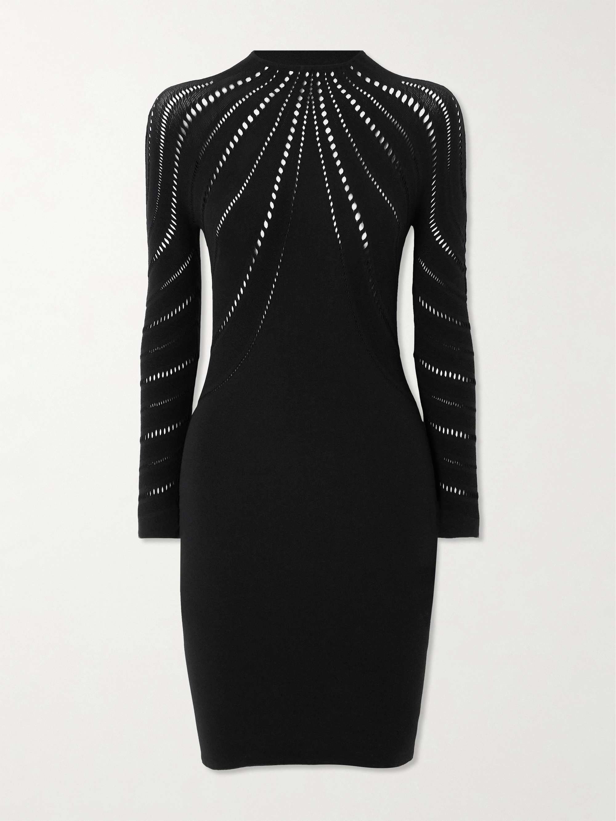Perforated stretch wool blend mini dress black x small