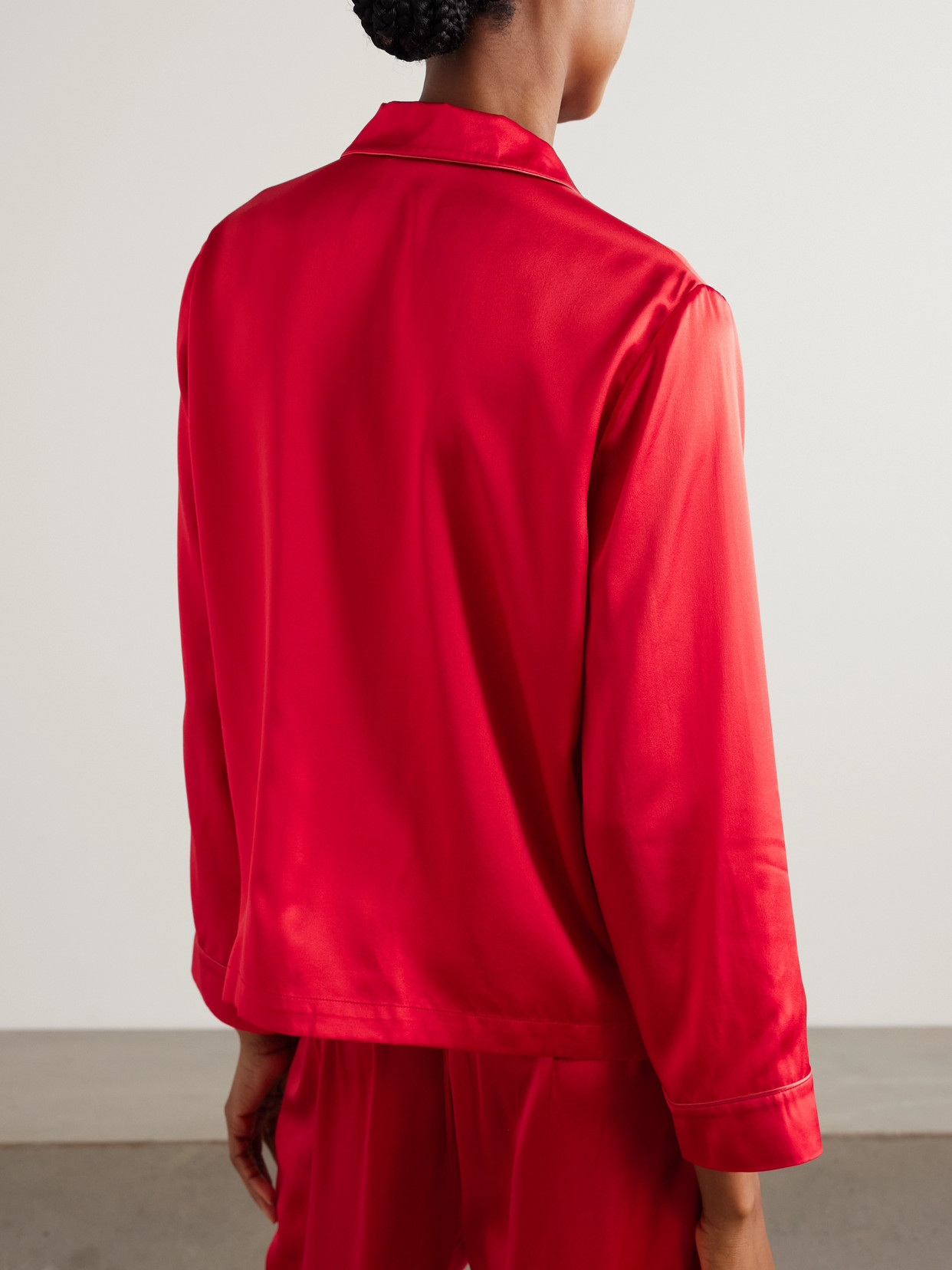 Eres Colorama Piped Silk-satin Pajama Shirt In Red