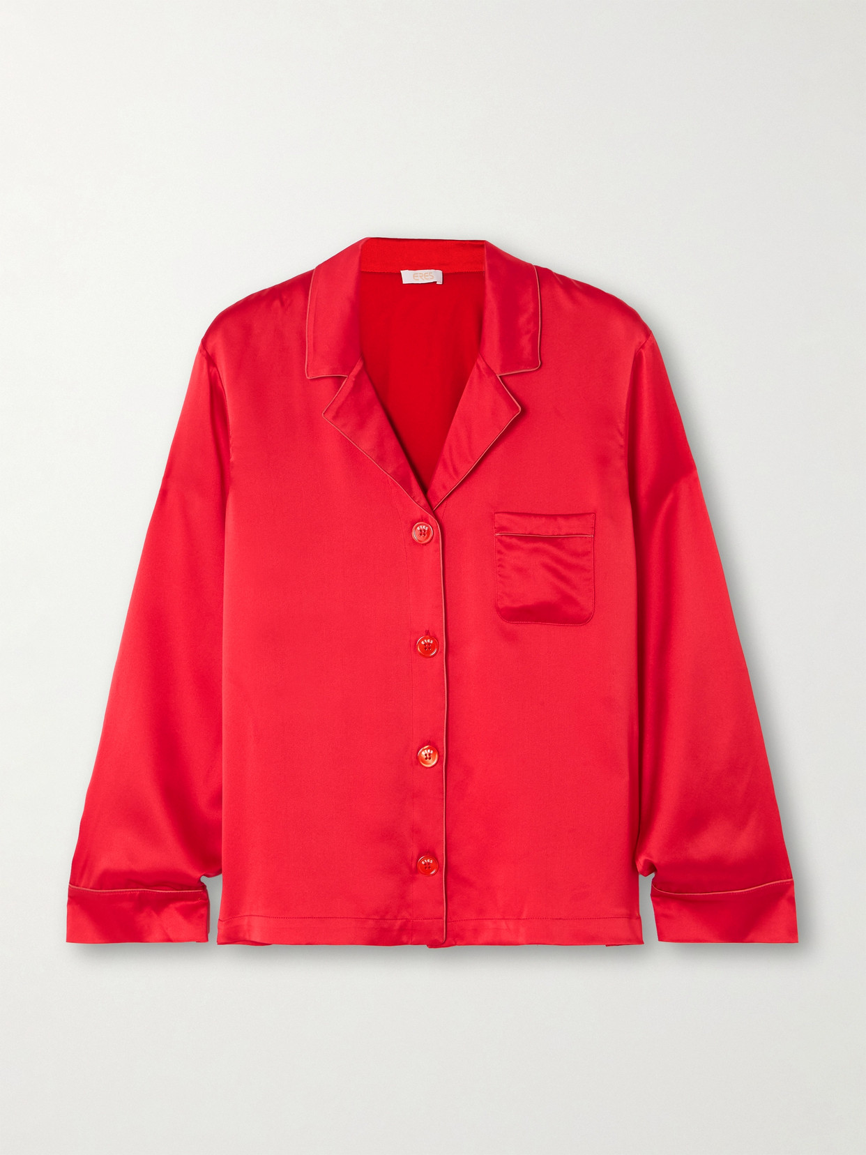 Eres Colorama Piped Silk-satin Pajama Shirt In Red