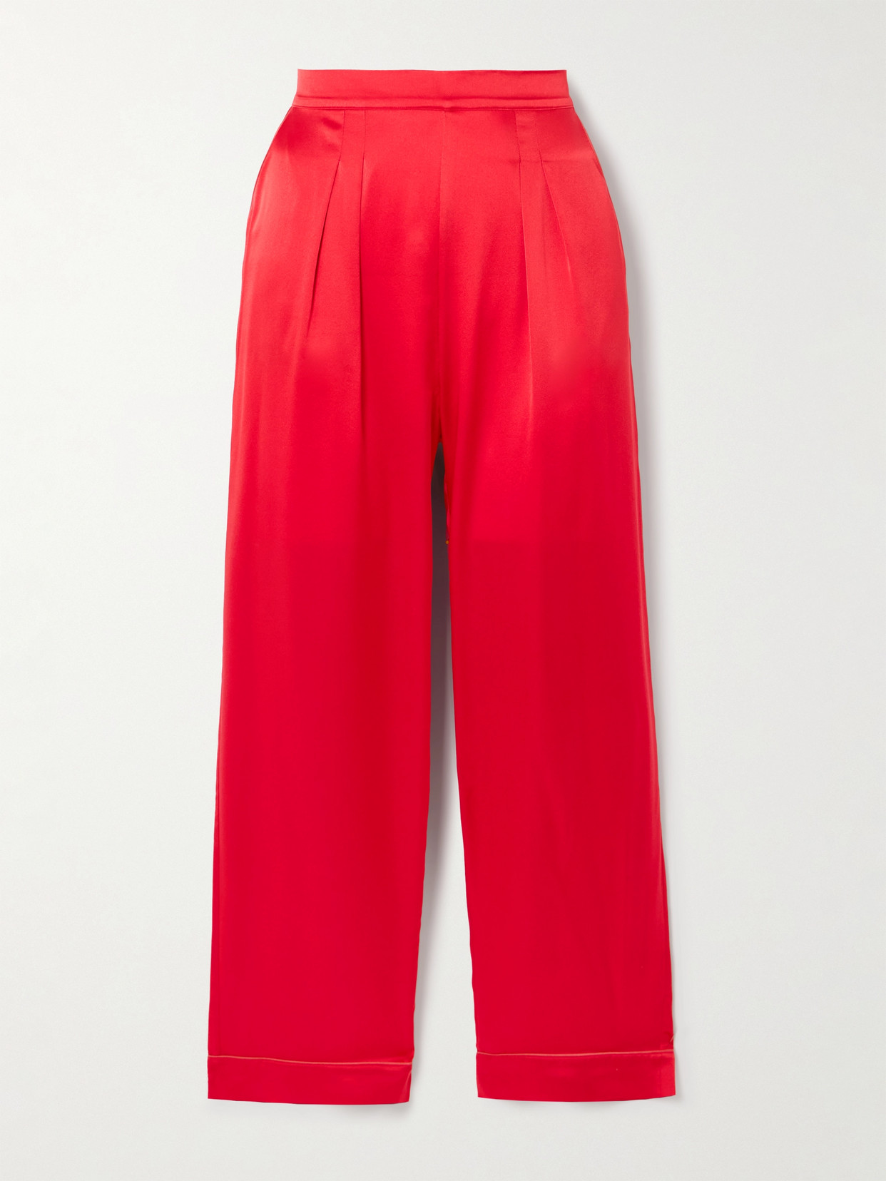 Eres Colorama Piped Pleated Silk-satin Pajama Pants In Red