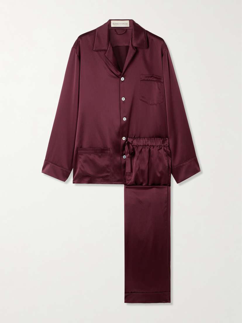 Olivia von Halle Yves Piped Silk-satin Pajamas - x large