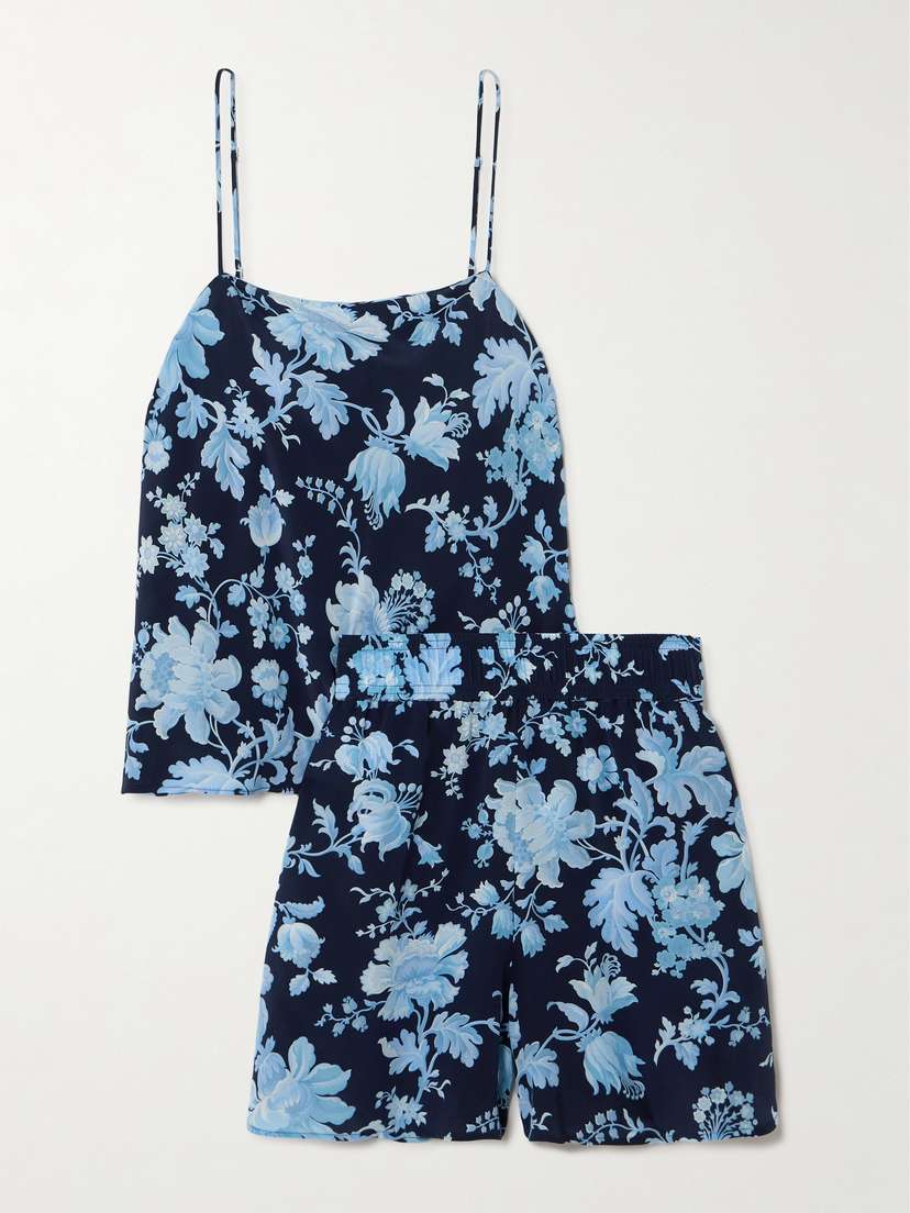 Olivia von Halle Calypso Floral-print Silk Pajamas