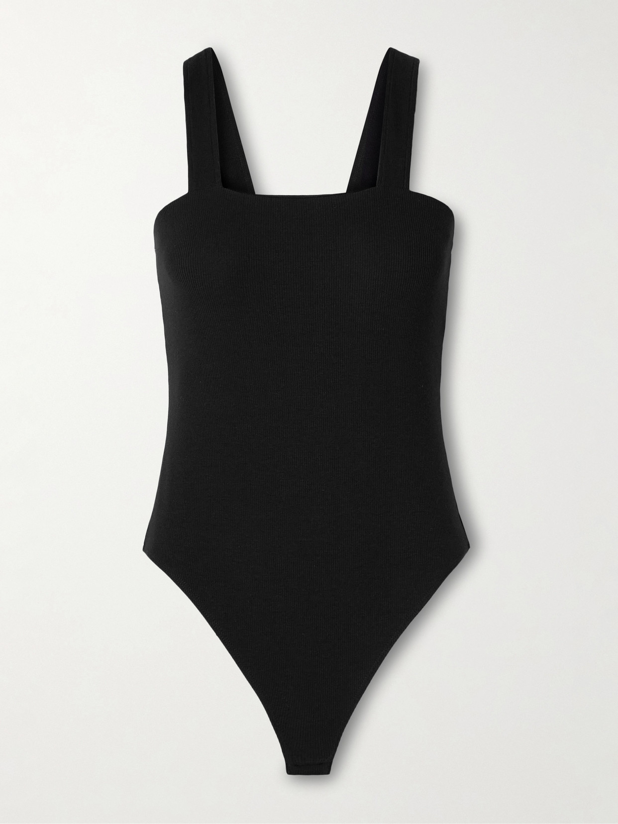 Skin Narcisse Ribbed Stretch-pima Cotton And Modal-blend Thong Bodysuit In Black