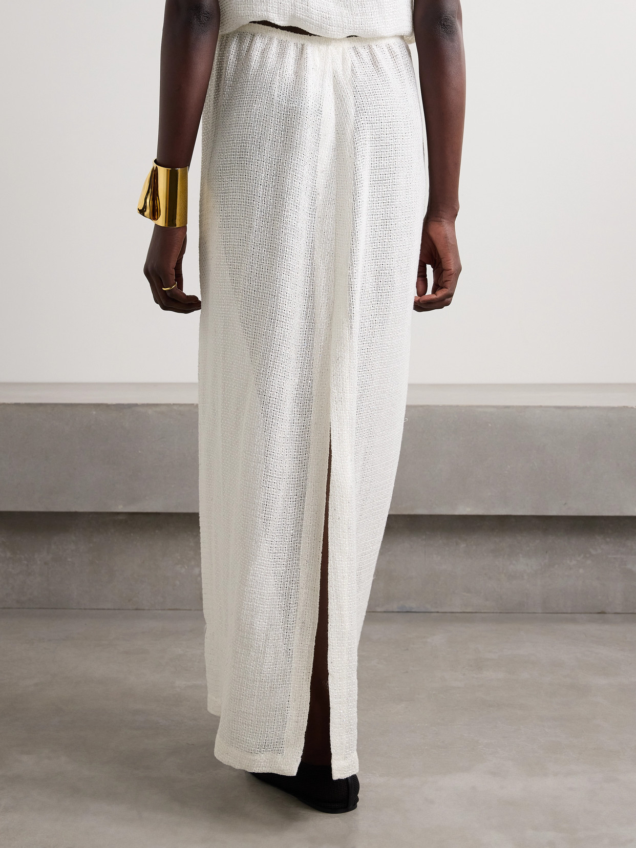 Leset Stella Linen-blend Maxi Skirt In White
