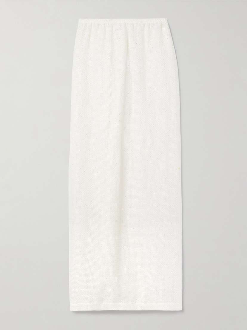 LESET Stella Sequin-embellished Linen-blend Gauze Maxi Skirt