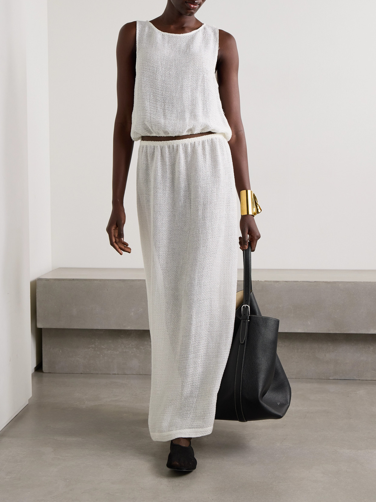 Leset Stella Linen-blend Maxi Skirt In White