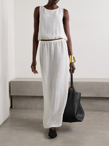 LESET Stella sequin-embellished linen-blend gauze maxi skirt