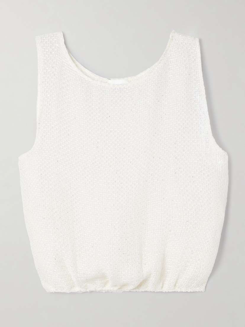 LESET Stella Sequin-embellished Linen-blend Gauze Top - x large