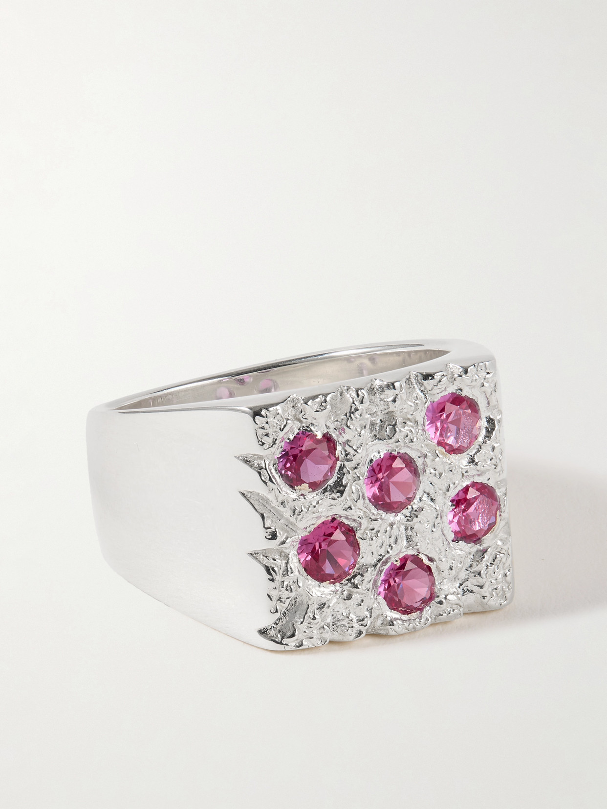 BLEUE BURNHAM - Mini Rose Garden Recycled Sterling Silver Laboratory-grown Sapphire Signet Ring - H
