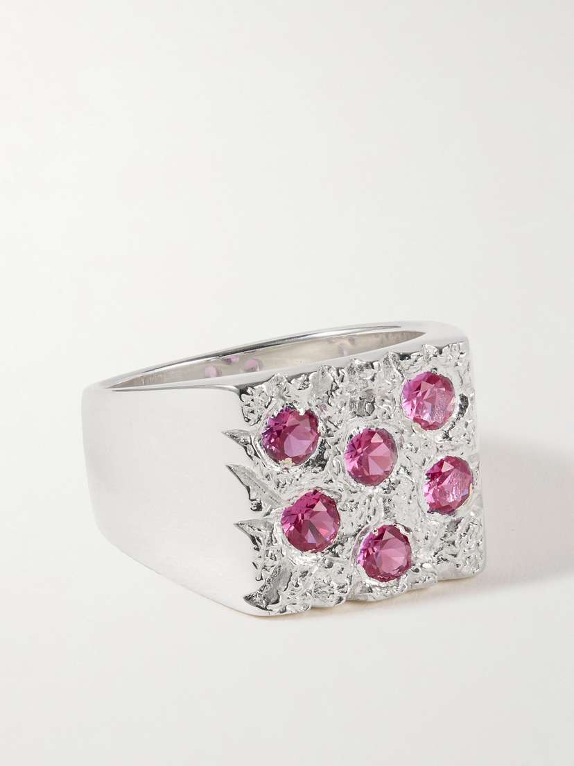 Bleue Burnham Mini Rose Garden Recycled Sterling Silver Laboratory-grown Sapphire Signet Ring