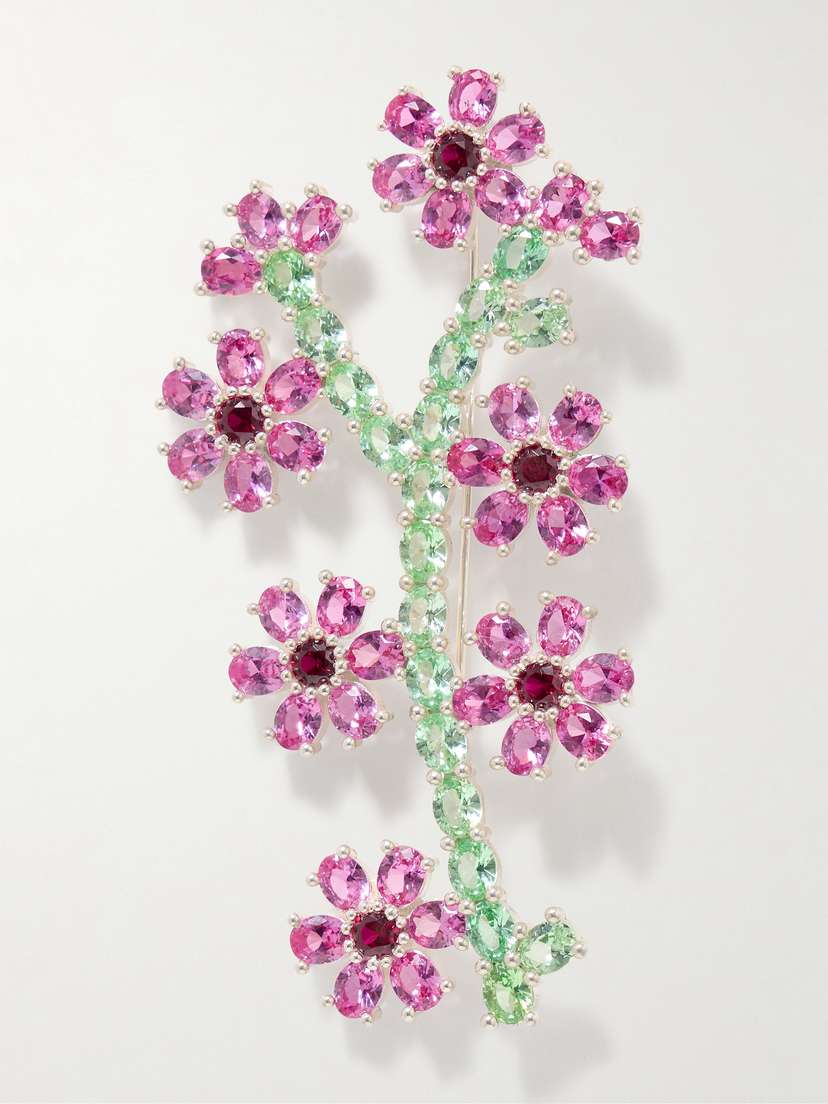 Bleue Burnham Cherry Blossom Recycled Sterling Silver Laboratory-grown Sapphire Brooch