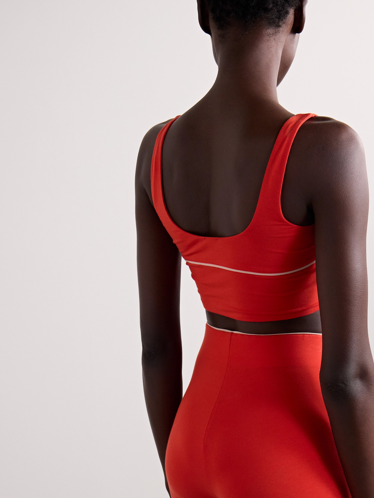 Skin Eris Striped Stretch Organic Pima Cotton-jersey Sports Bra In Red