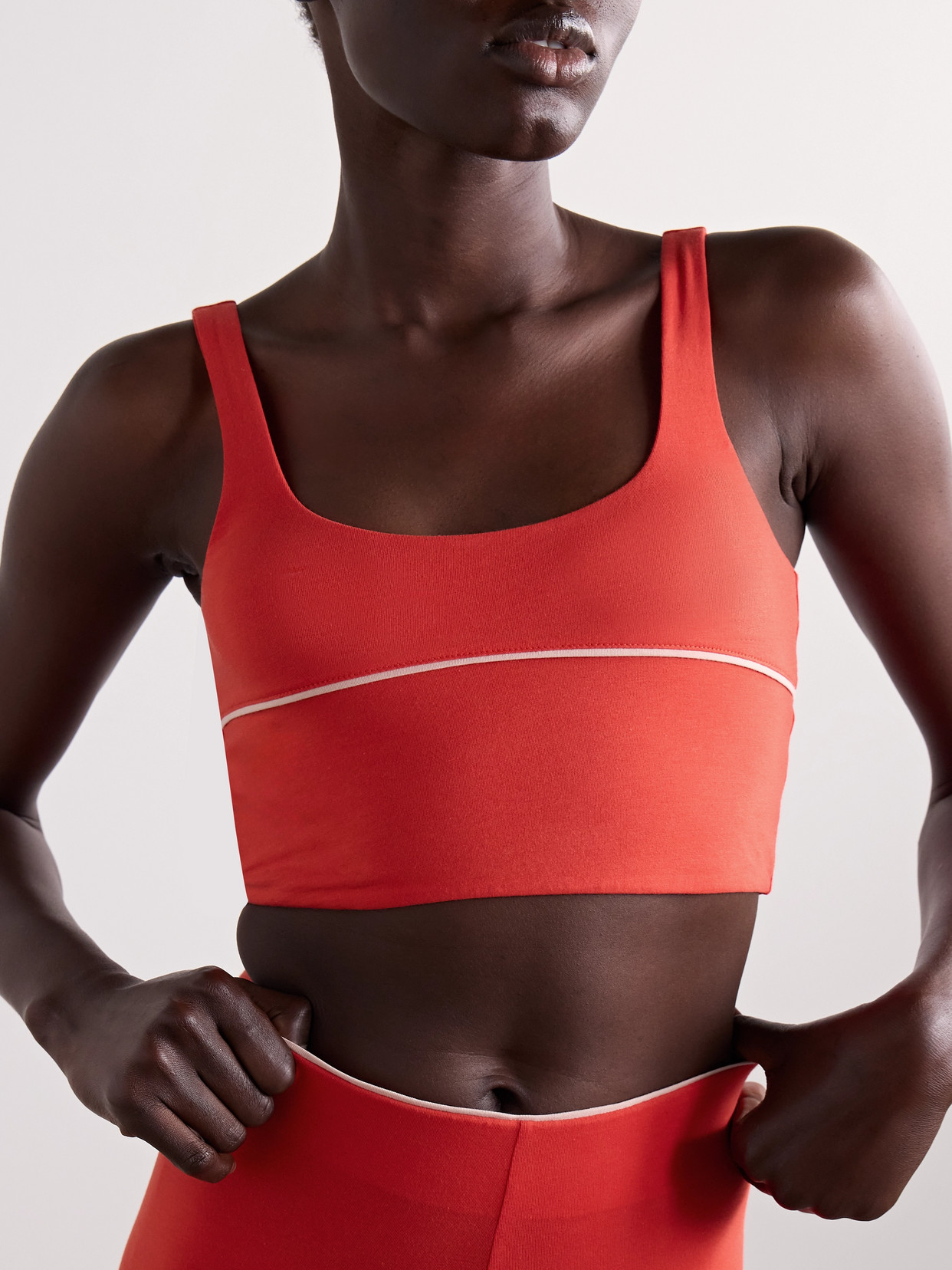 Skin Eris Striped Stretch Organic Pima Cotton-jersey Sports Bra In Red