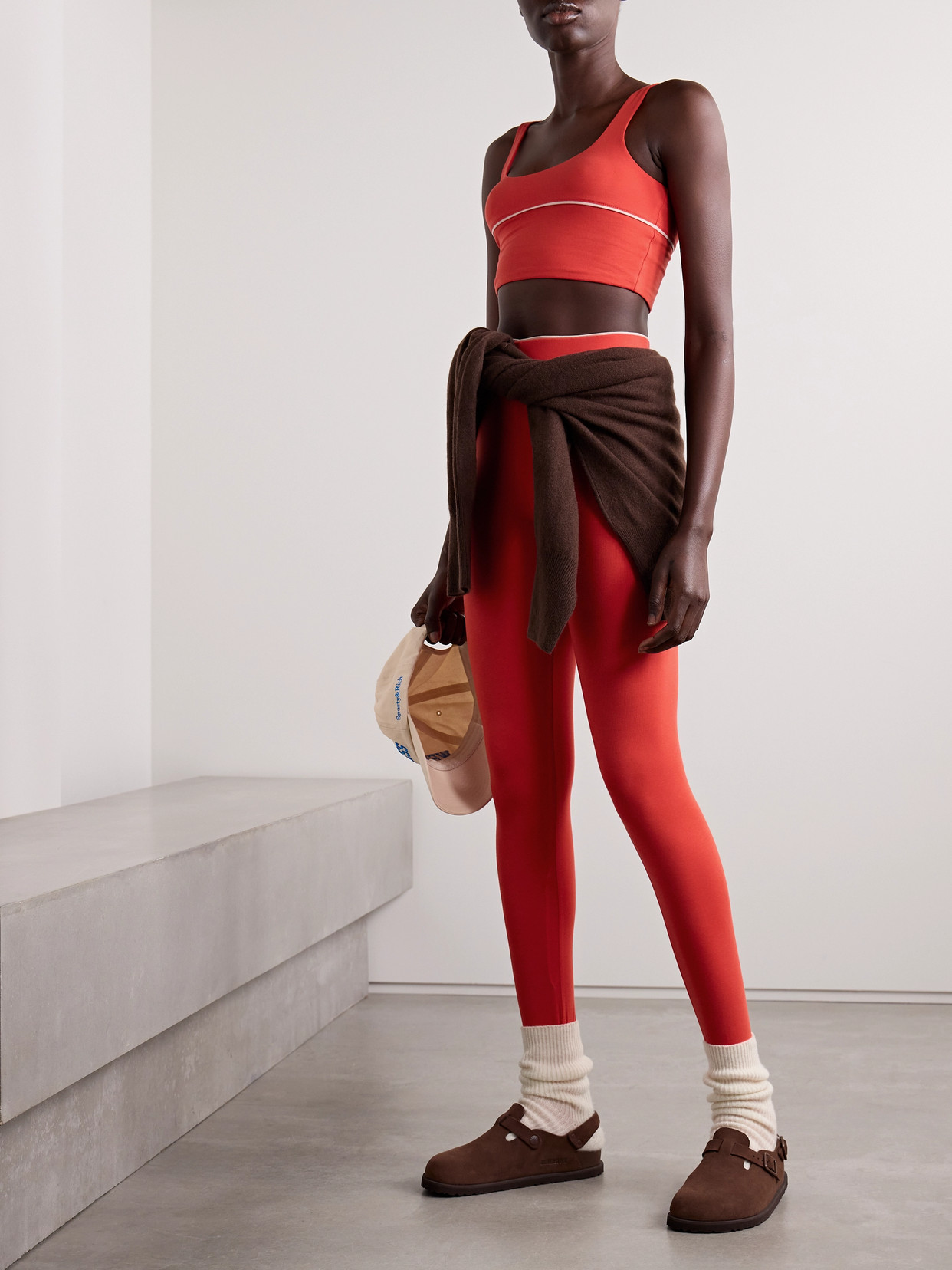 Skin Eris Striped Stretch Organic Pima Cotton-jersey Sports Bra In Red