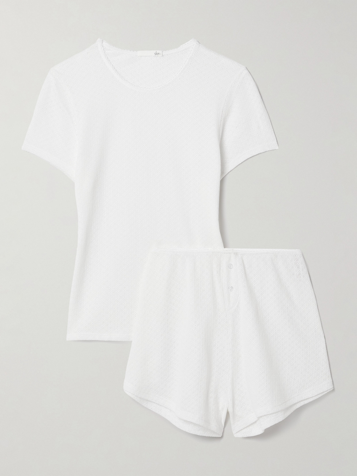 Skin Paola And Perla Pointelle-knit Cotton-blend Pyjama Set In White