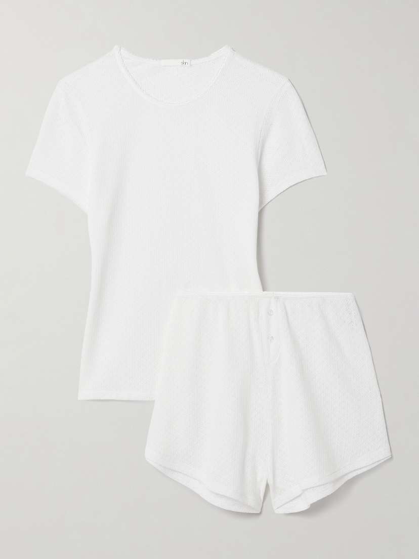 Skin Paola And Perla Pointelle-knit Cotton-blend Pajama Set