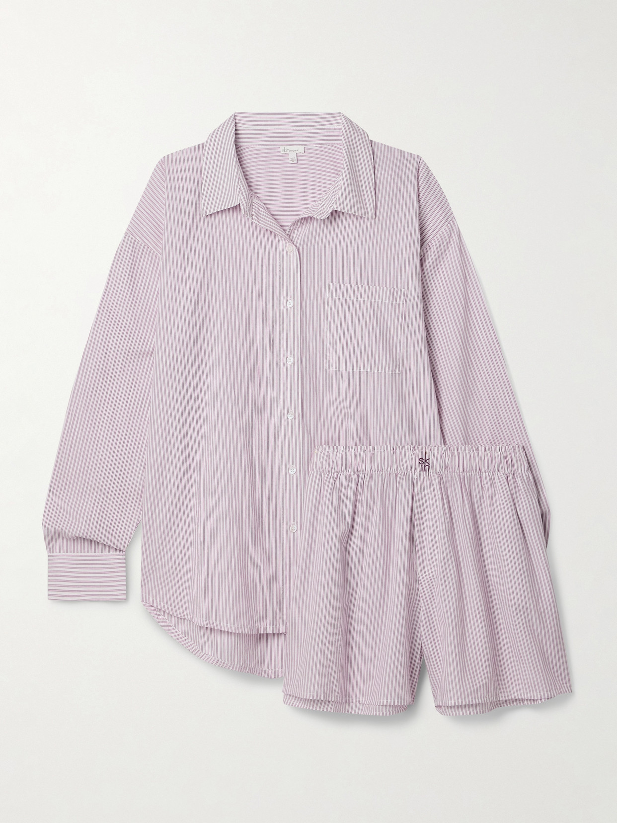 Skin - Serena And Sarah Striped Organic Cotton Pajama Set - White