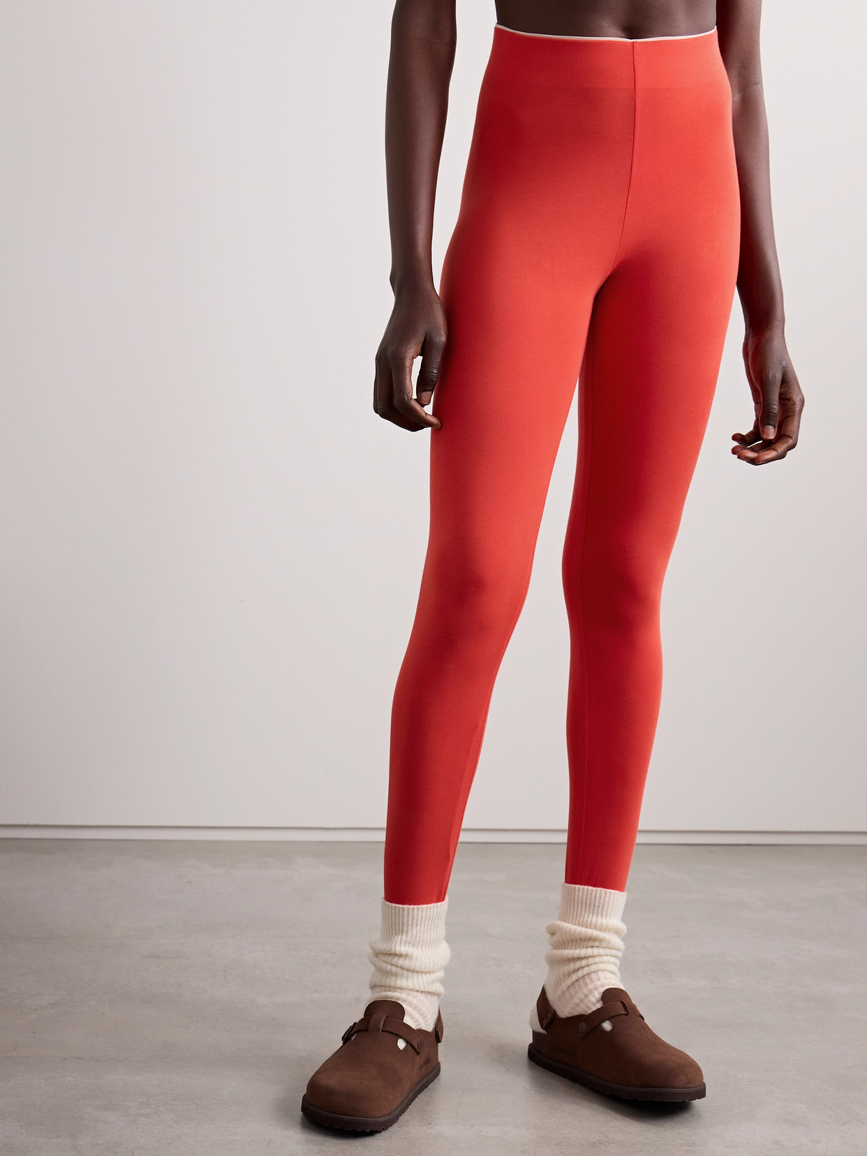 Skin Harmonia Stretch Organic Pima Cotton-jersey Stirrup Leggings In Orange