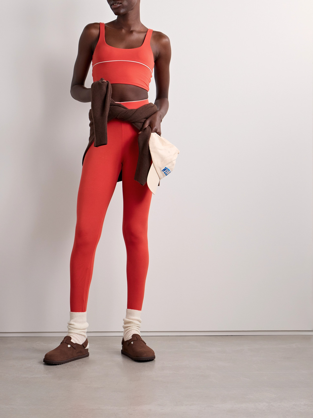 Skin Harmonia Stretch Organic Pima Cotton-jersey Stirrup Leggings In Orange