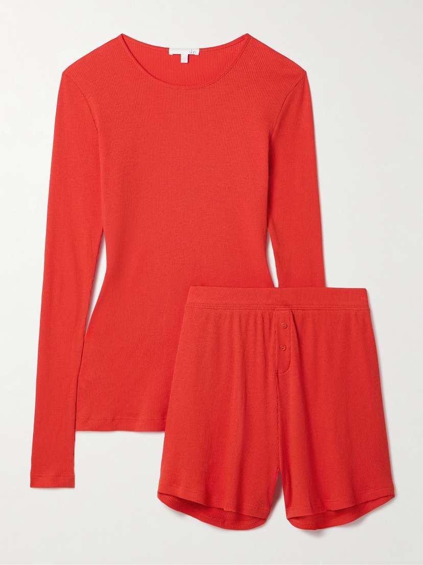 Skin Rayne And Regan Ribbed Pima Cotton-jersey Pajama Set