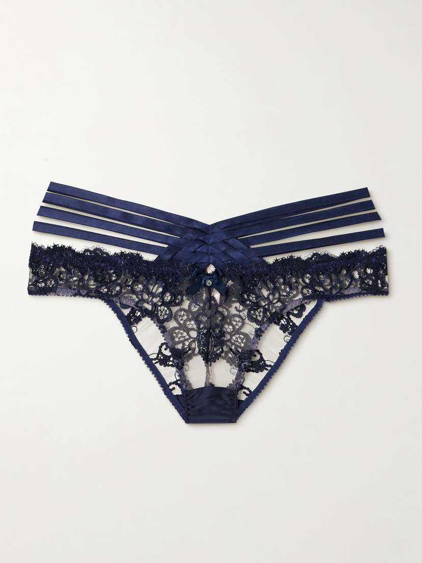 Agent Provocateur Dioni Woven Satin-trimmed Leavers Lace Briefs