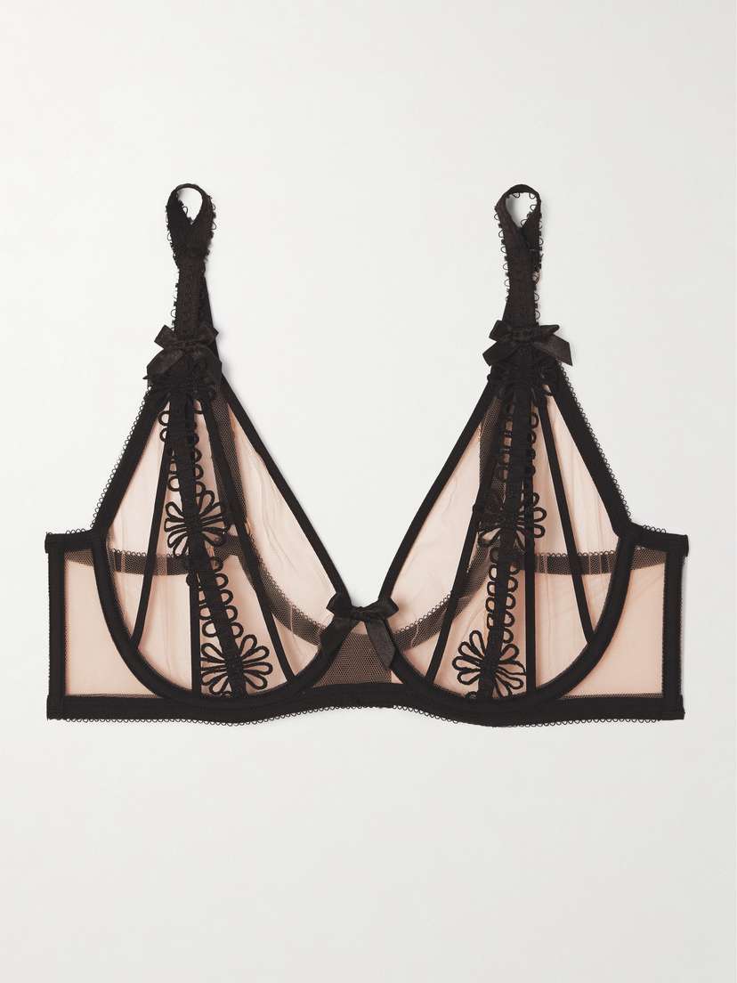 Agent Provocateur Coletta Grosgrain-trimmed Appliquéd Tulle Underwired Bra