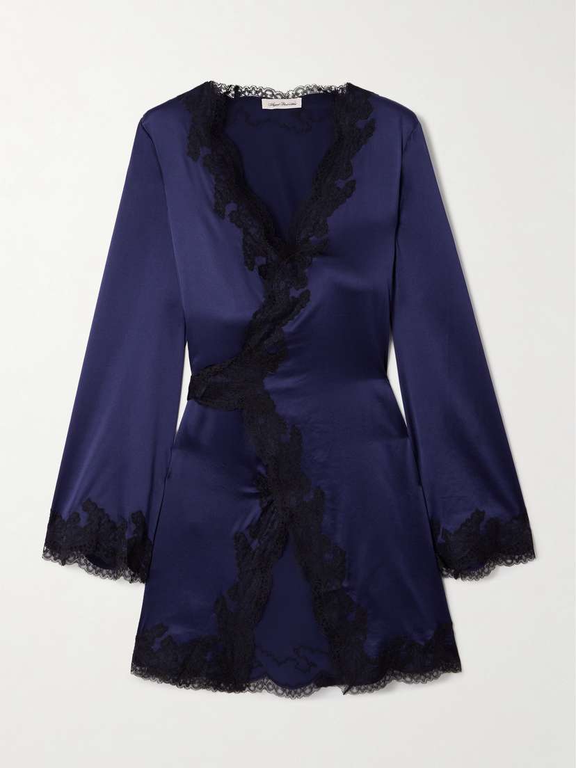 Agent Provocateur Amelea Belted Lace-trimmed Silk-blend Satin Robe