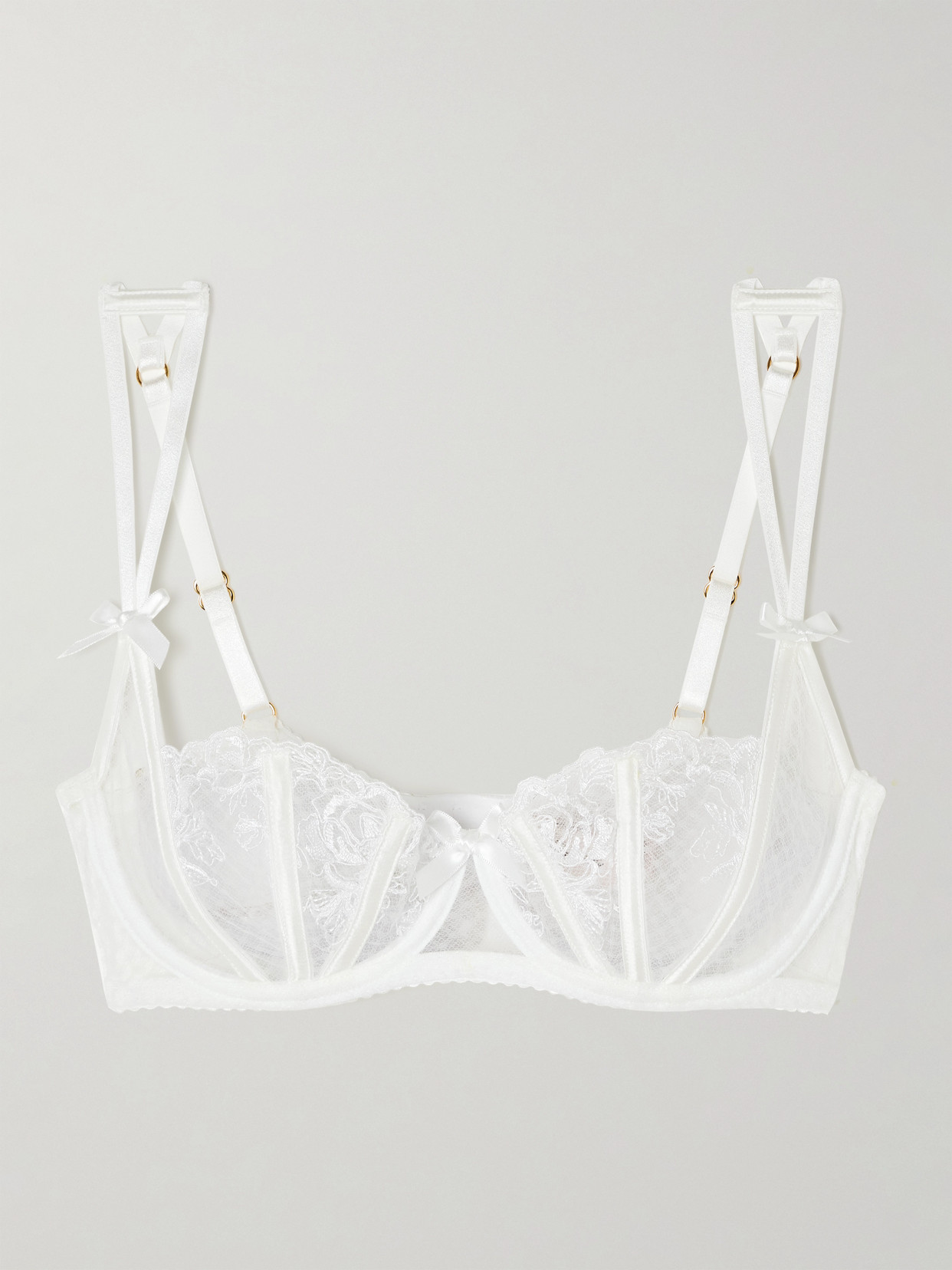 AGENT PROVOCATEUR ROSIA EMBROIDERED LACE, TULLE AND SATIN UNDERWIRED BALCONETTE BRA