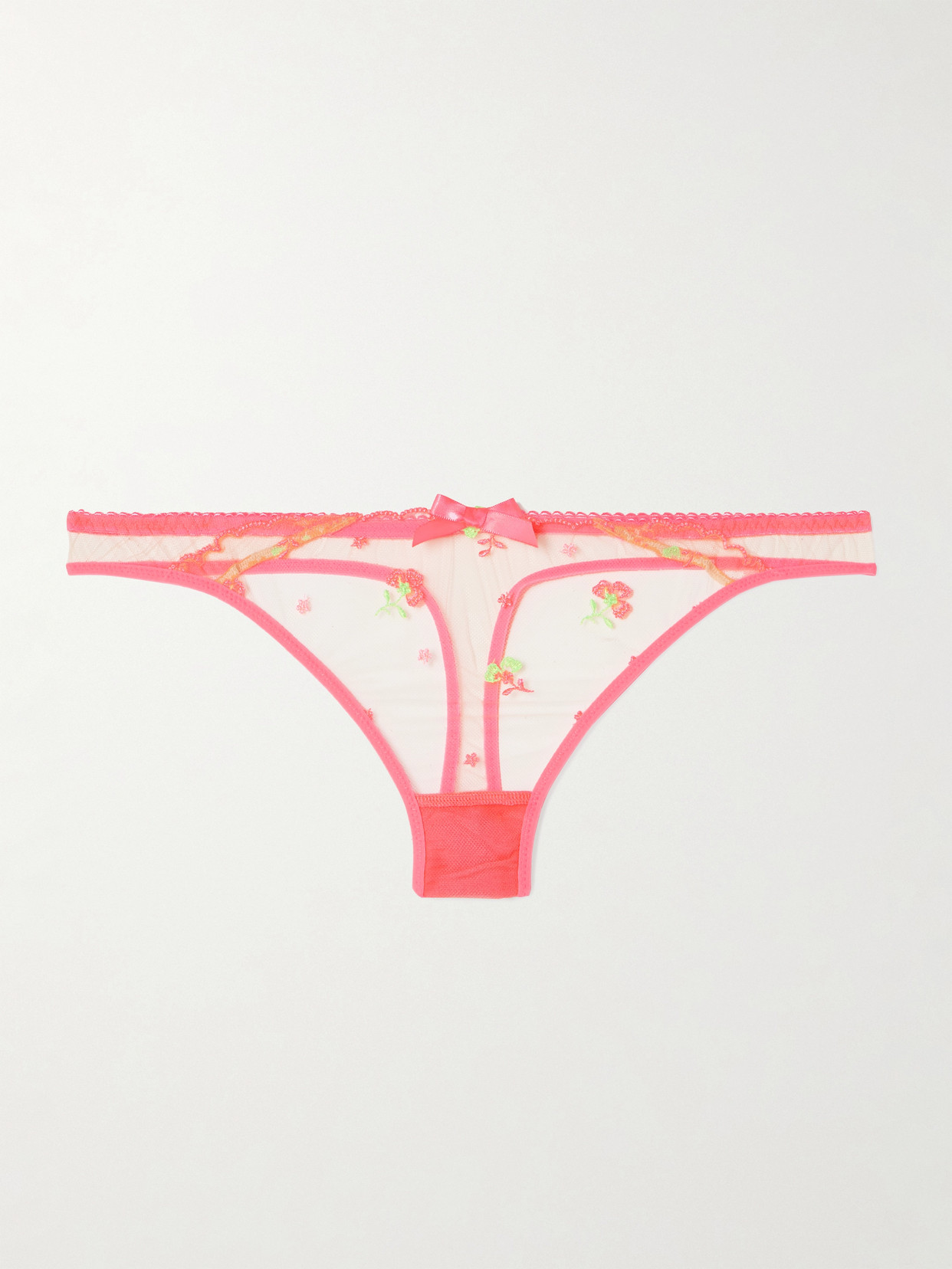 Agent Provocateur Willowe Bow-detail Satin-trimmed Embroidered Tulle Thong In Pink