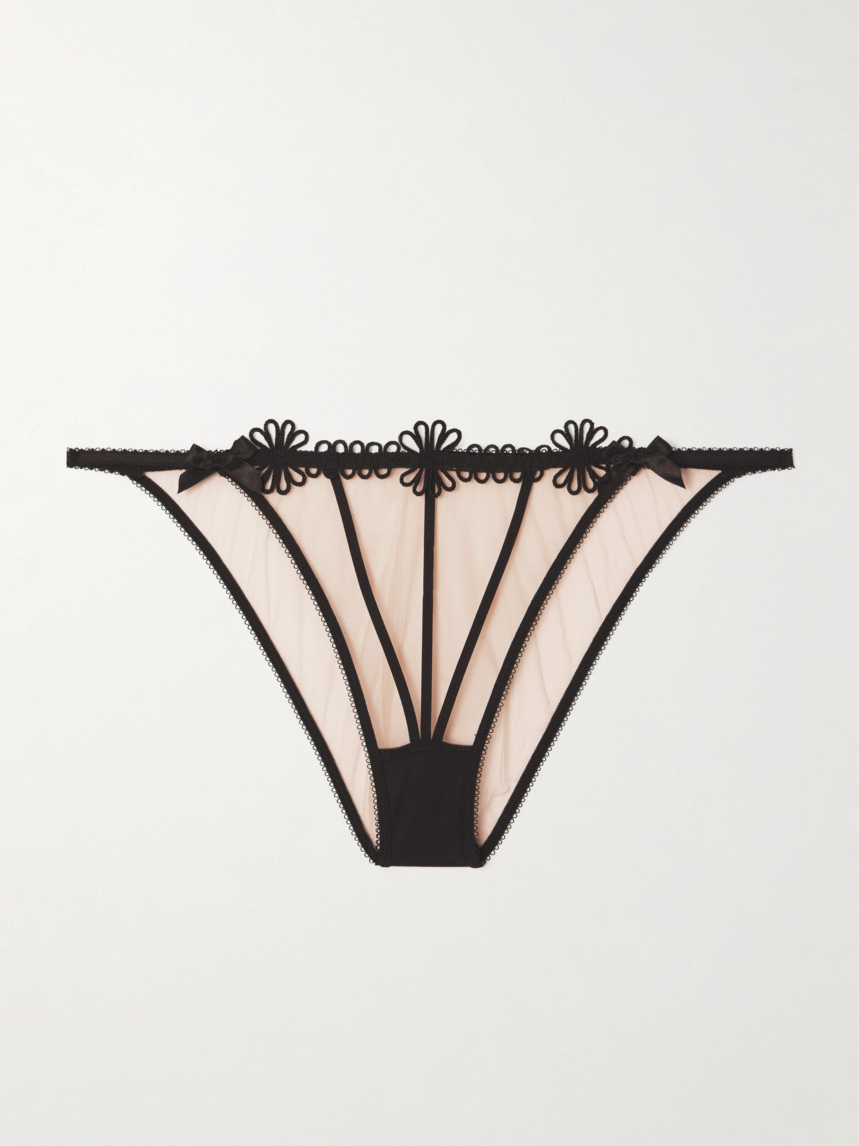 Agent Provocateur Coletta Grosgrain-trimmed Appliquéd Tulle Briefs In Black
