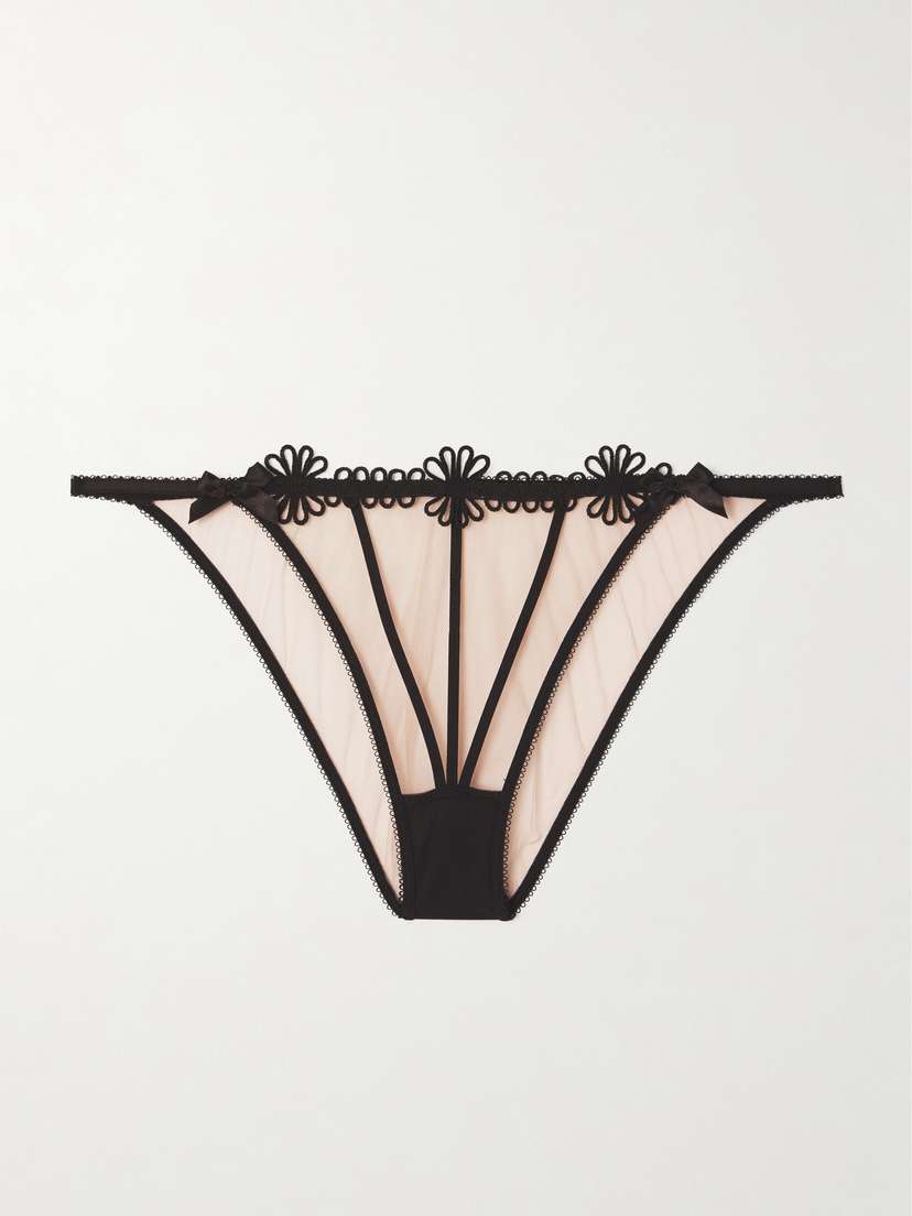 Agent Provocateur Coletta Grosgrain-trimmed Appliquéd Tulle Briefs