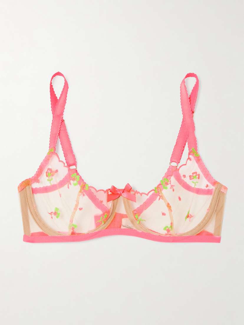 Agent Provocateur Willowe Bow-detail Embroidered Satin-trimmed Tulle Underwired Bra