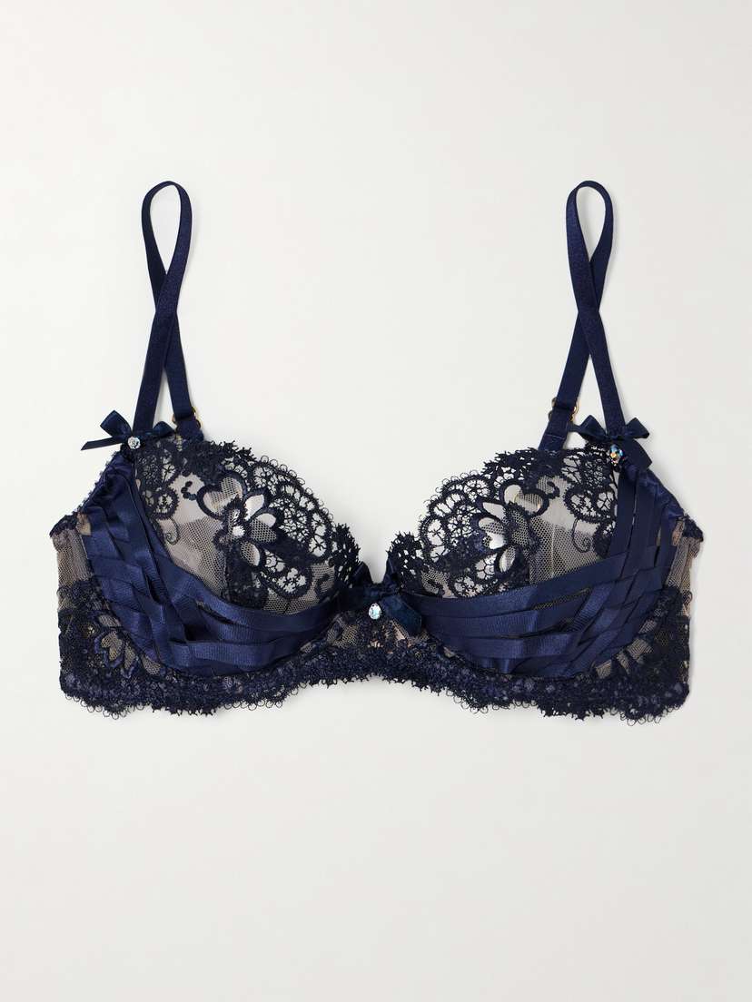 Agent Provocateur Dioni Embellished Satin-trimmed Lace Underwired Bra