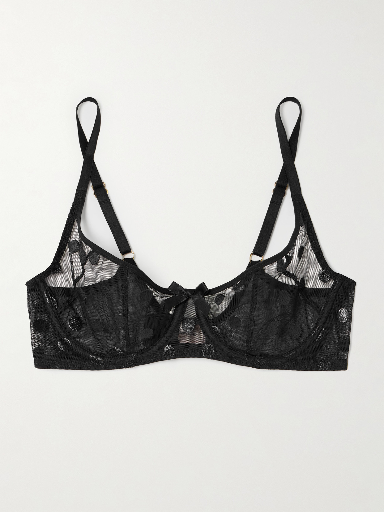 Agent Provocateur Camsen Embroidered Polka-dot Tulle Underwired Bra In Black