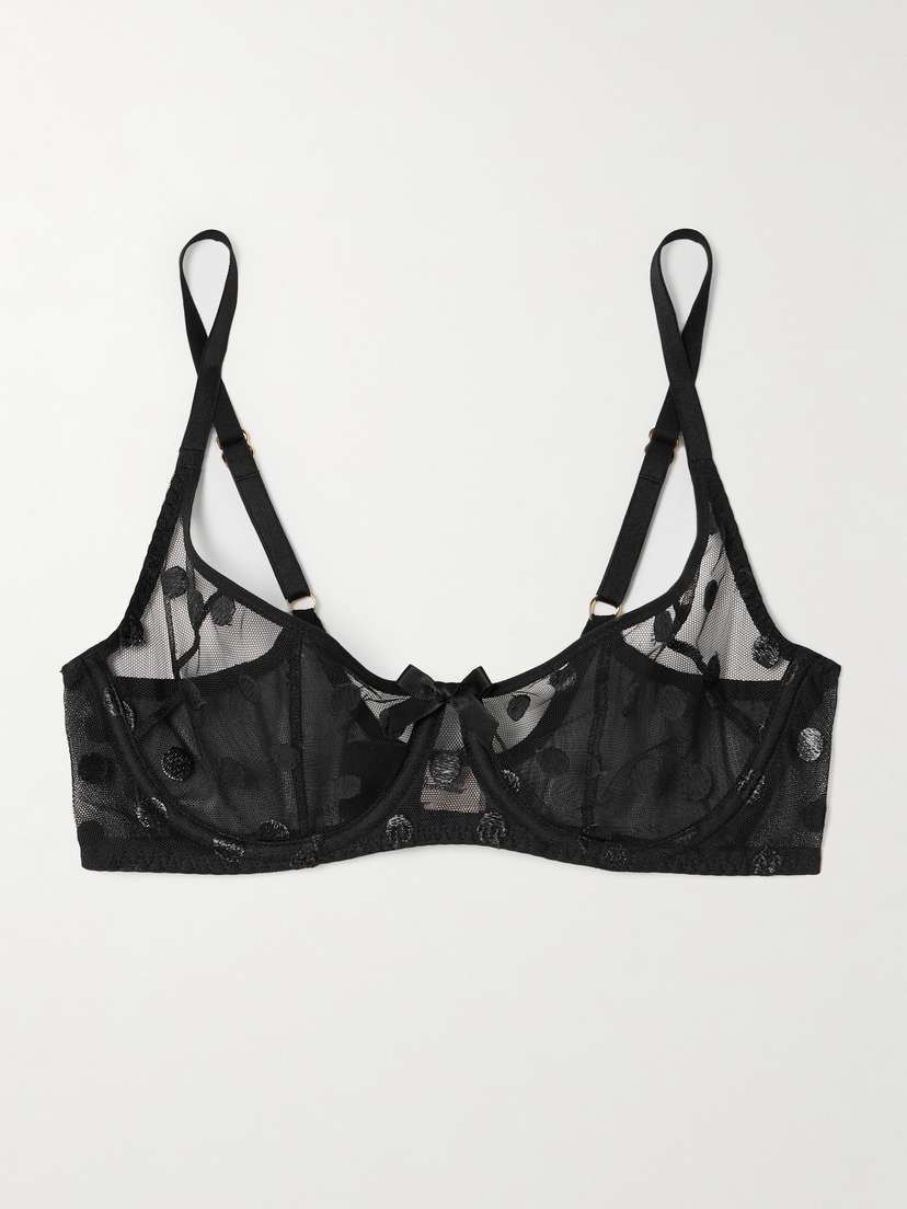 Agent Provocateur Camsen Embroidered Polka-dot Tulle Underwired Bra