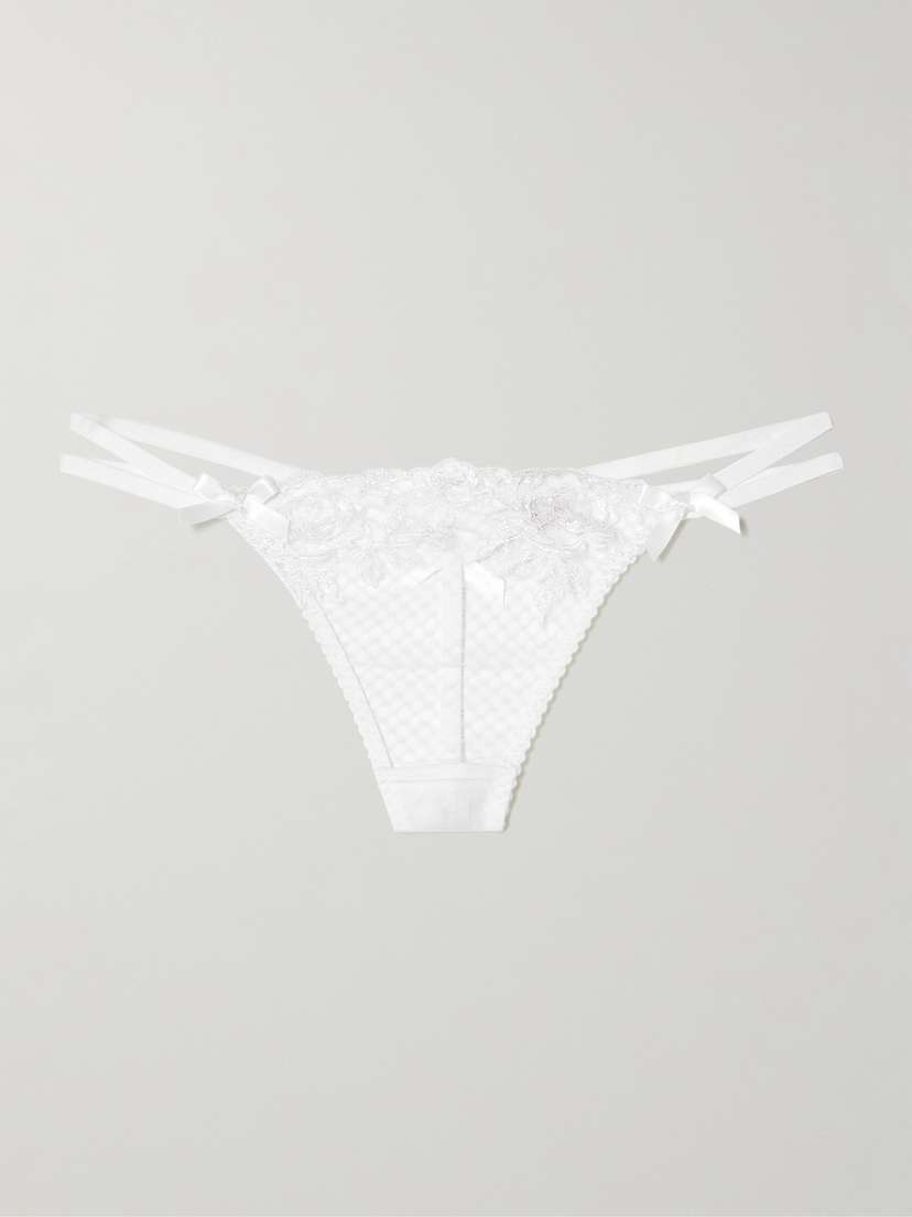 Agent Provocateur Rosia Satin-trimmed Embroidered Lace Thong