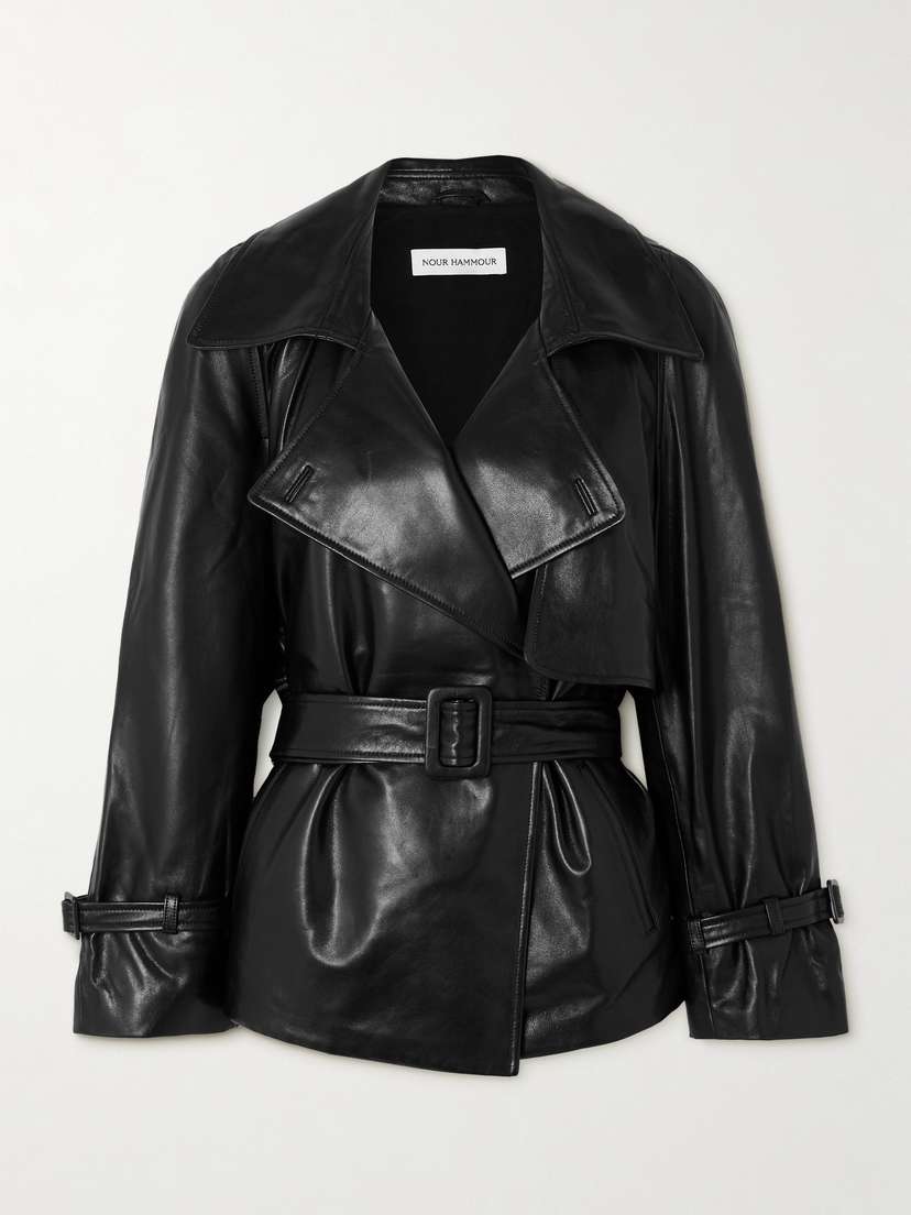 Nour Hammour Brea Oversized Belted Leather Jacket