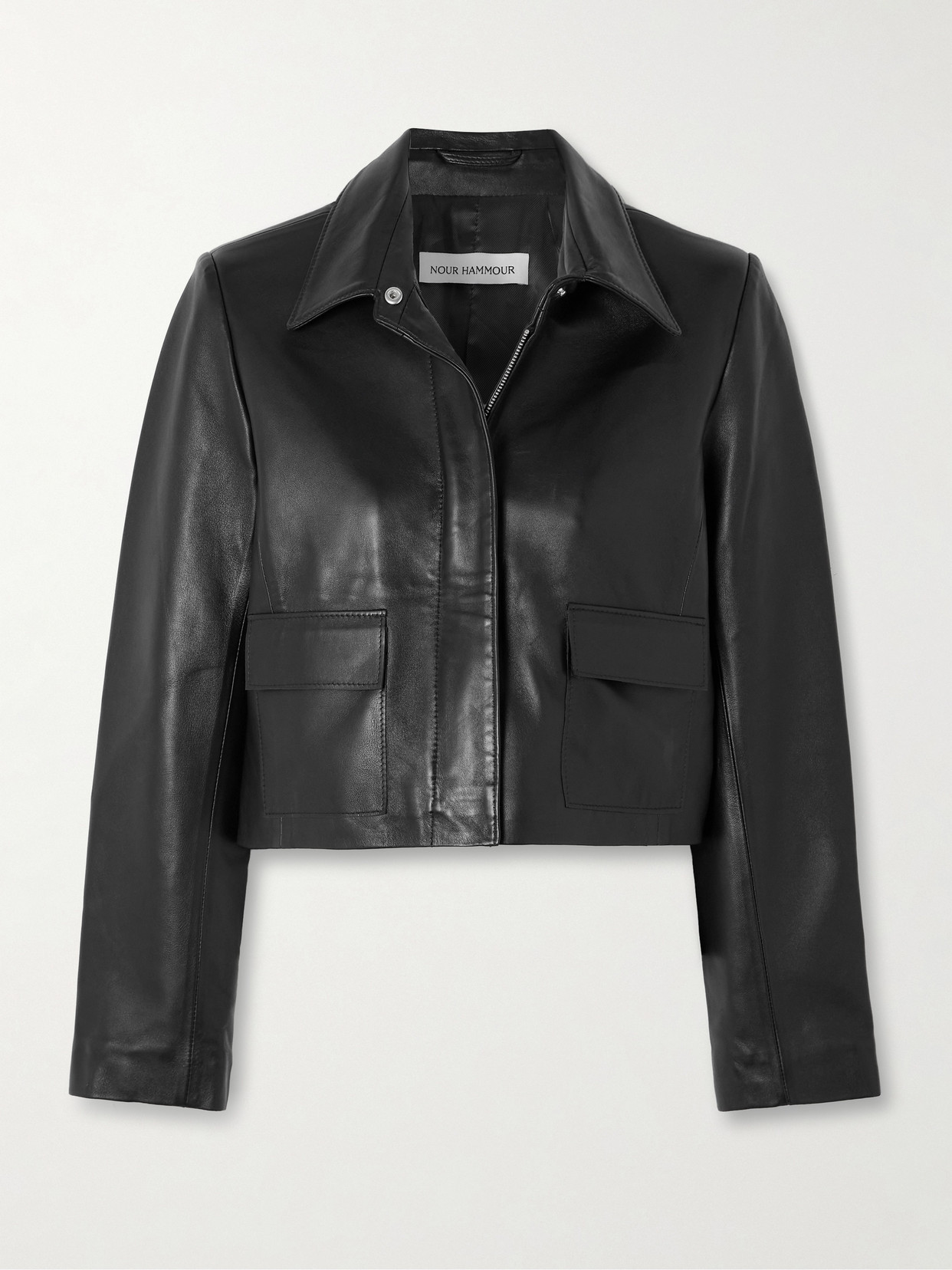 Nour Hammour - Bleeker Cropped Paneled Leather Jacket - Black