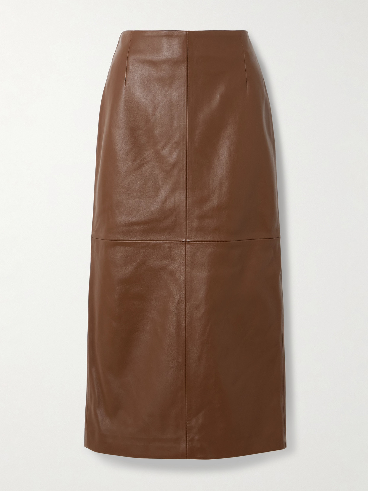Nour Hammour - Selly Paneled Leather Midi Skirt - Brown