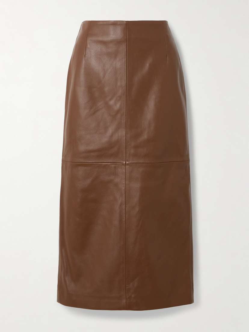 Nour Hammour Selly Paneled Leather Midi Skirt