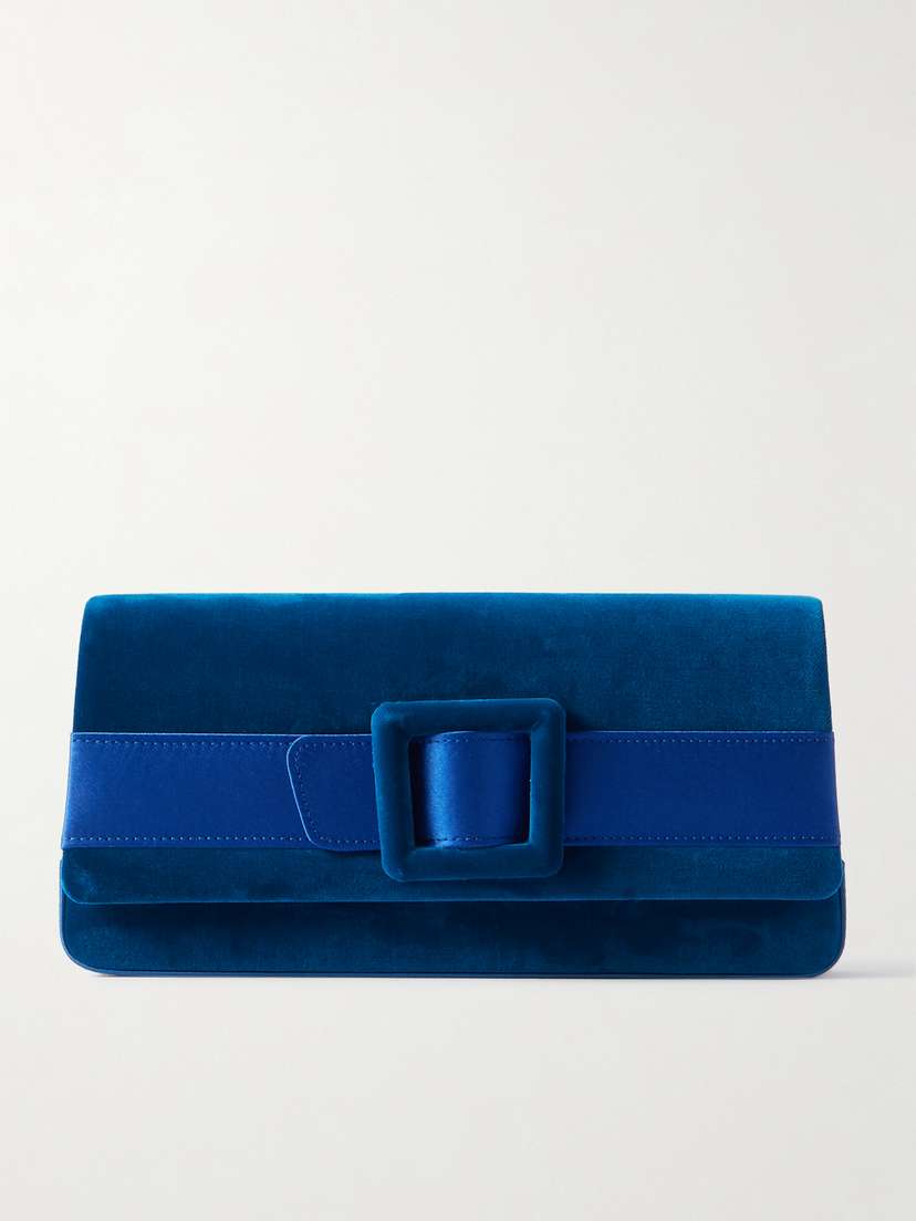 Manolo Blahnik Maygot Buckle-embellished Satin-trimmed Velvet Clutch