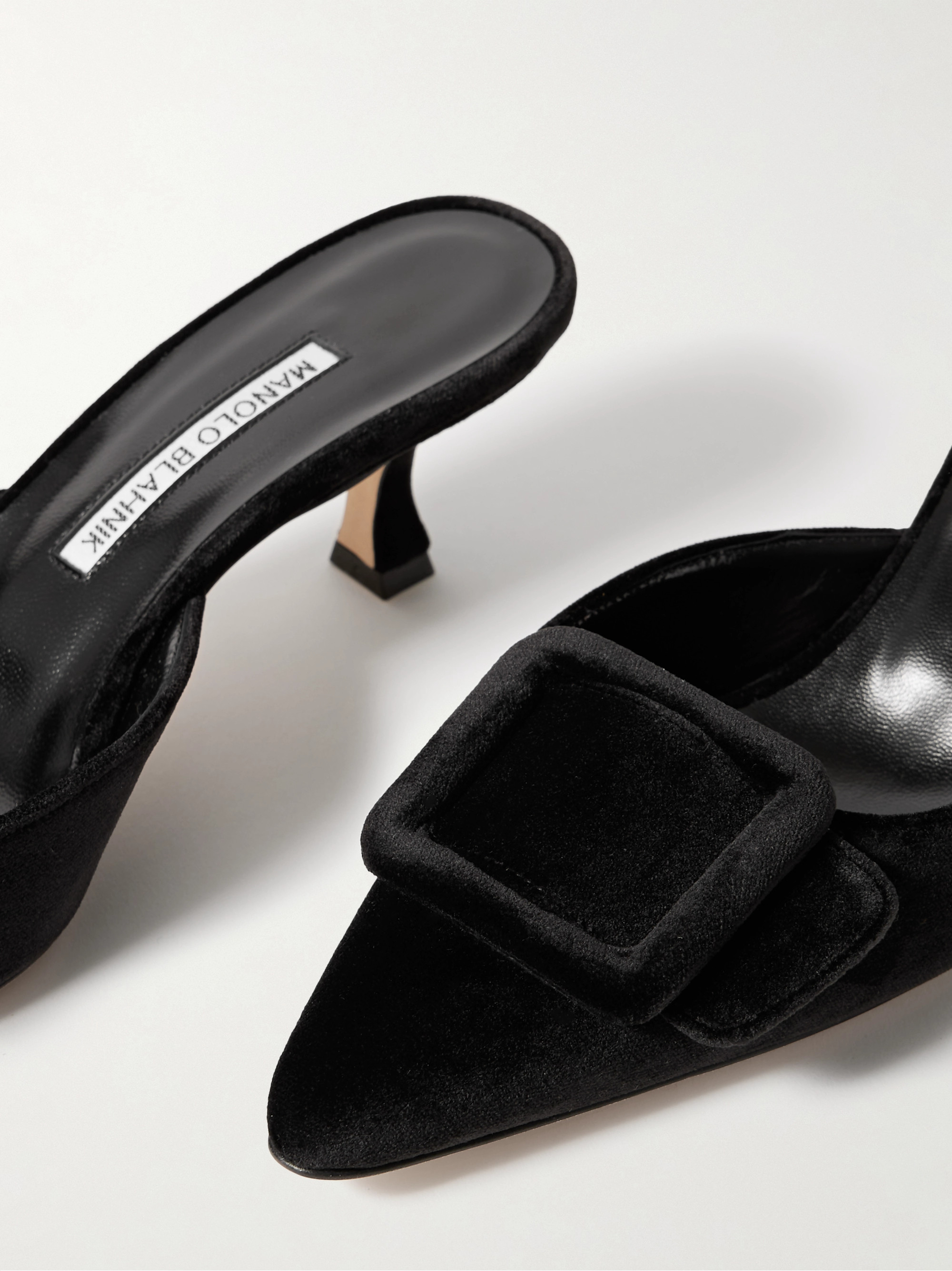 MANOLO BLAHNIK Maysale 50 buckled velvet mules thumbnail