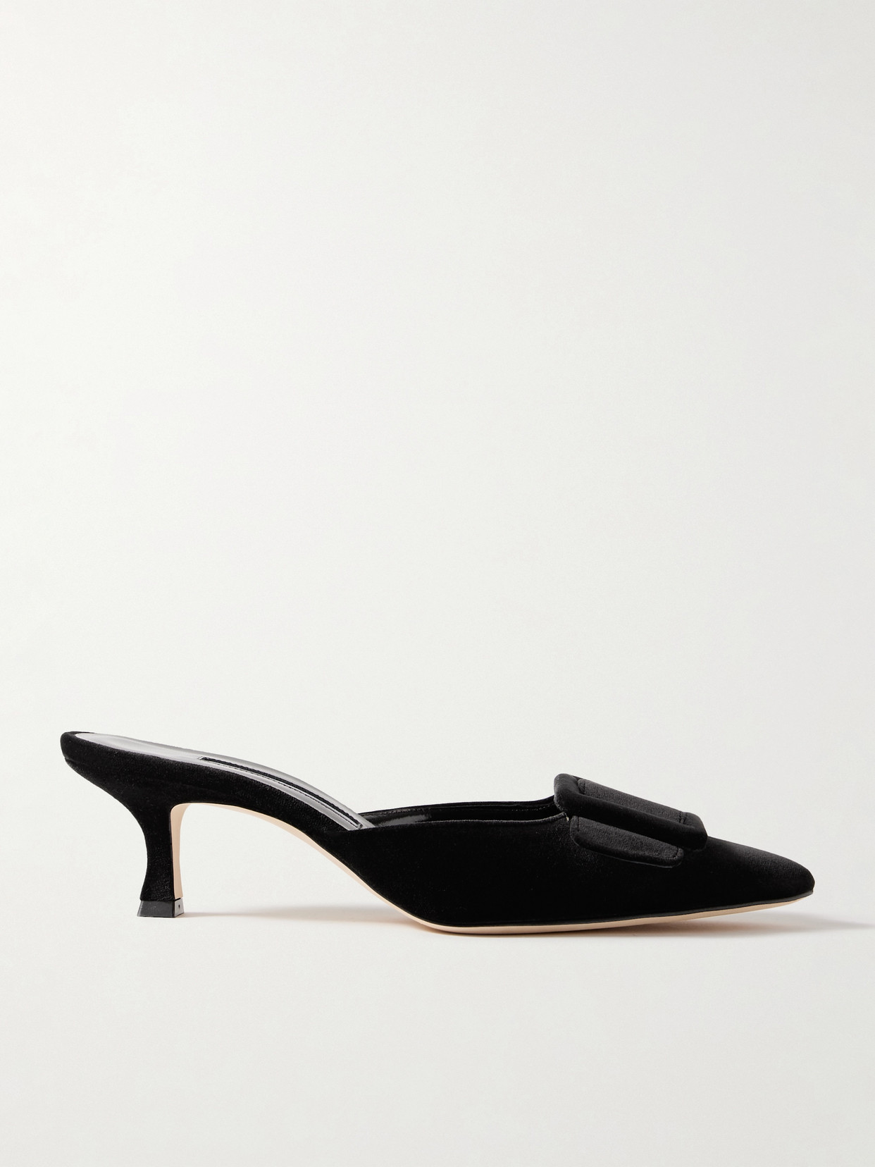 Manolo Blahnik Maysale Pinstripe Buckle Mules In Black
