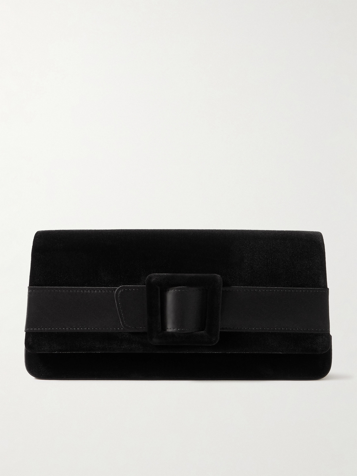 Manolo Blahnik Maygot Buckle-embellished Satin-trimmed Velvet Clutch In Black