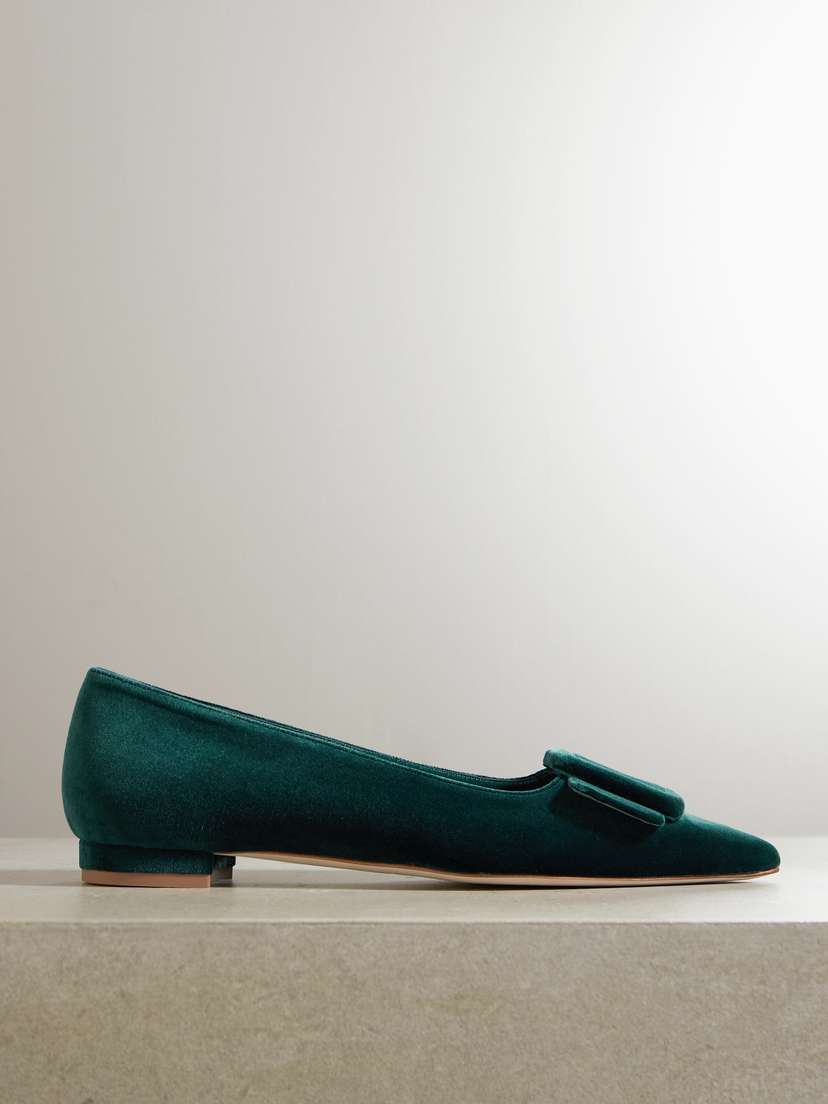 Manolo Blahnik Maysale Velvet Pointed-toe Flats