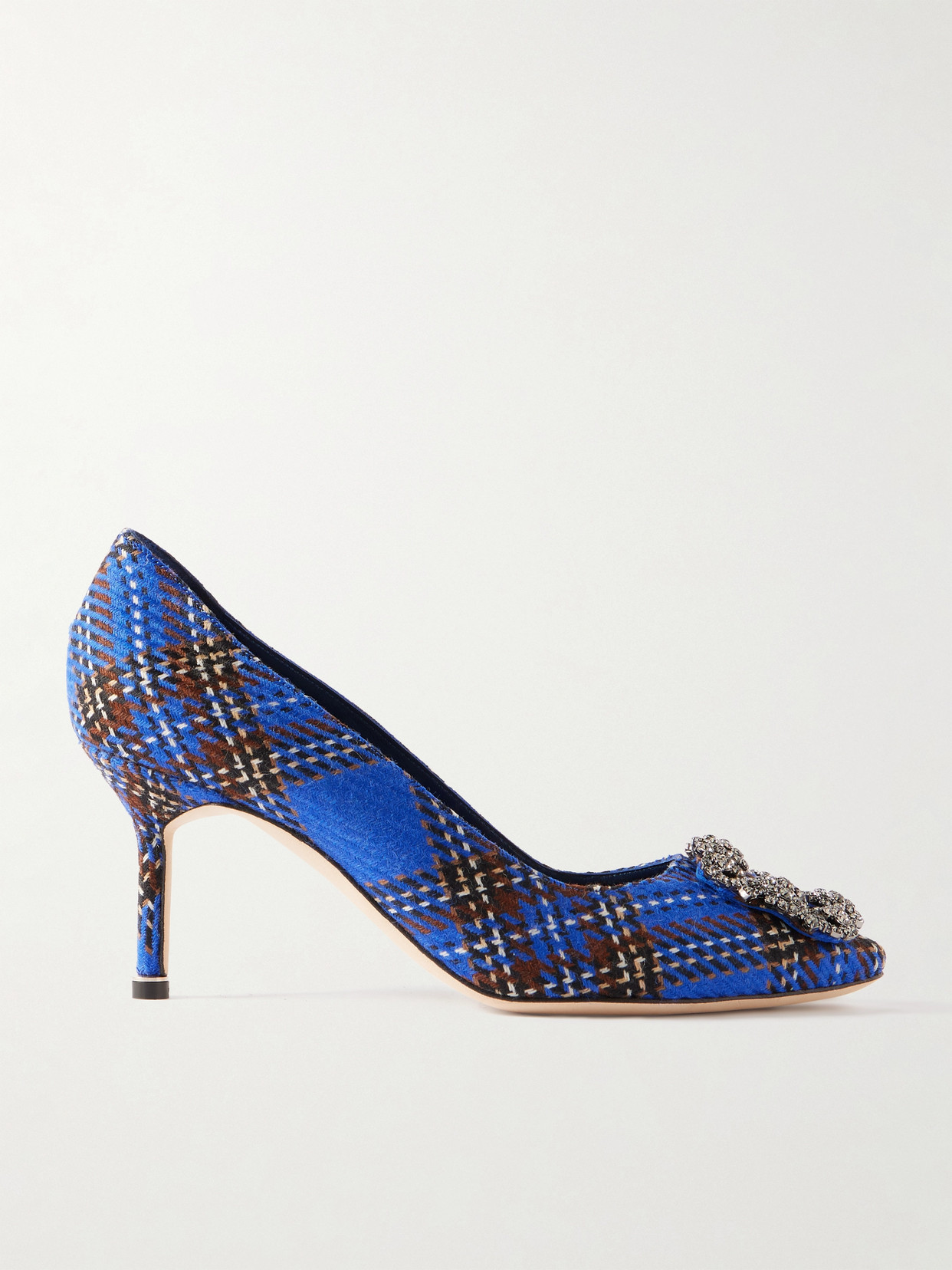 Manolo Blahnik - Hangisi 70 Crystal-embellished Checked Wool Pumps - Blue