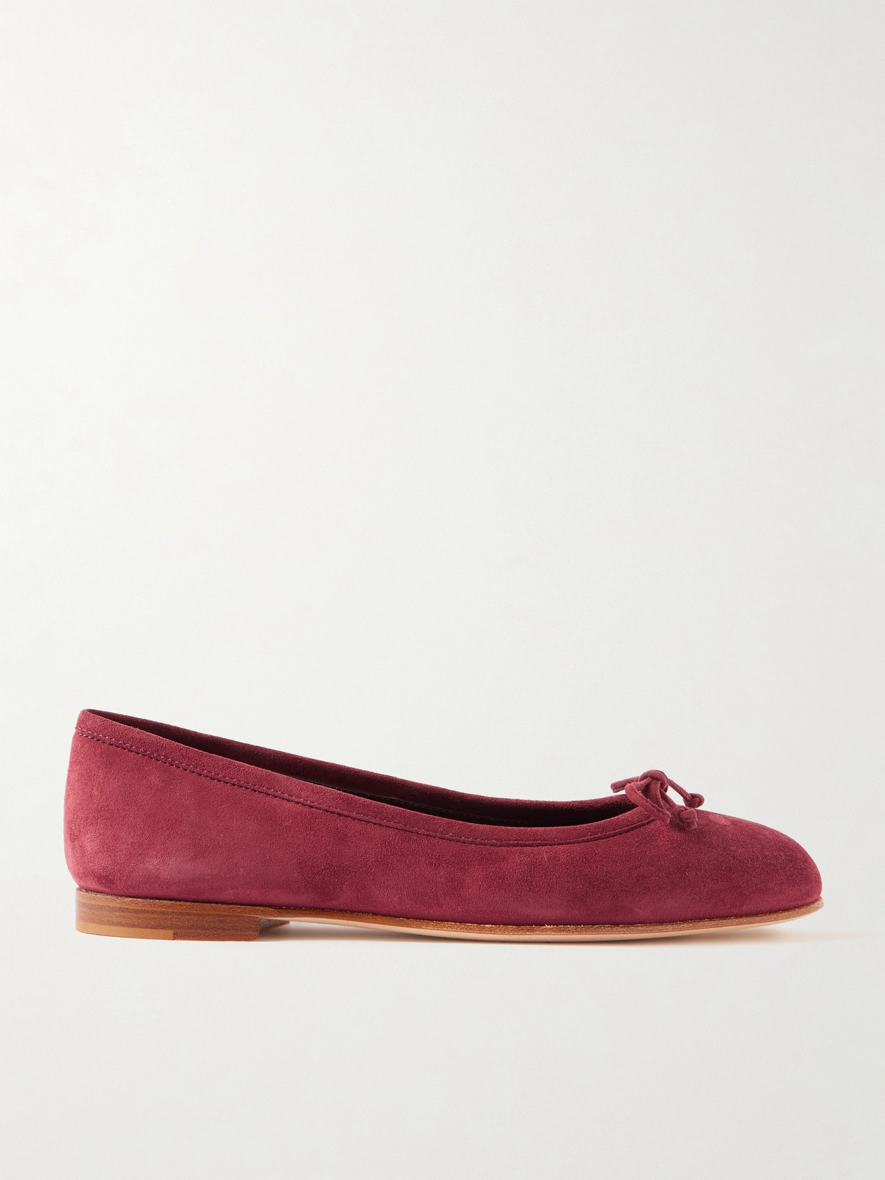 Manolo Blahnik Veralli Bow-detailed Suede Ballet Flats In Burgundy